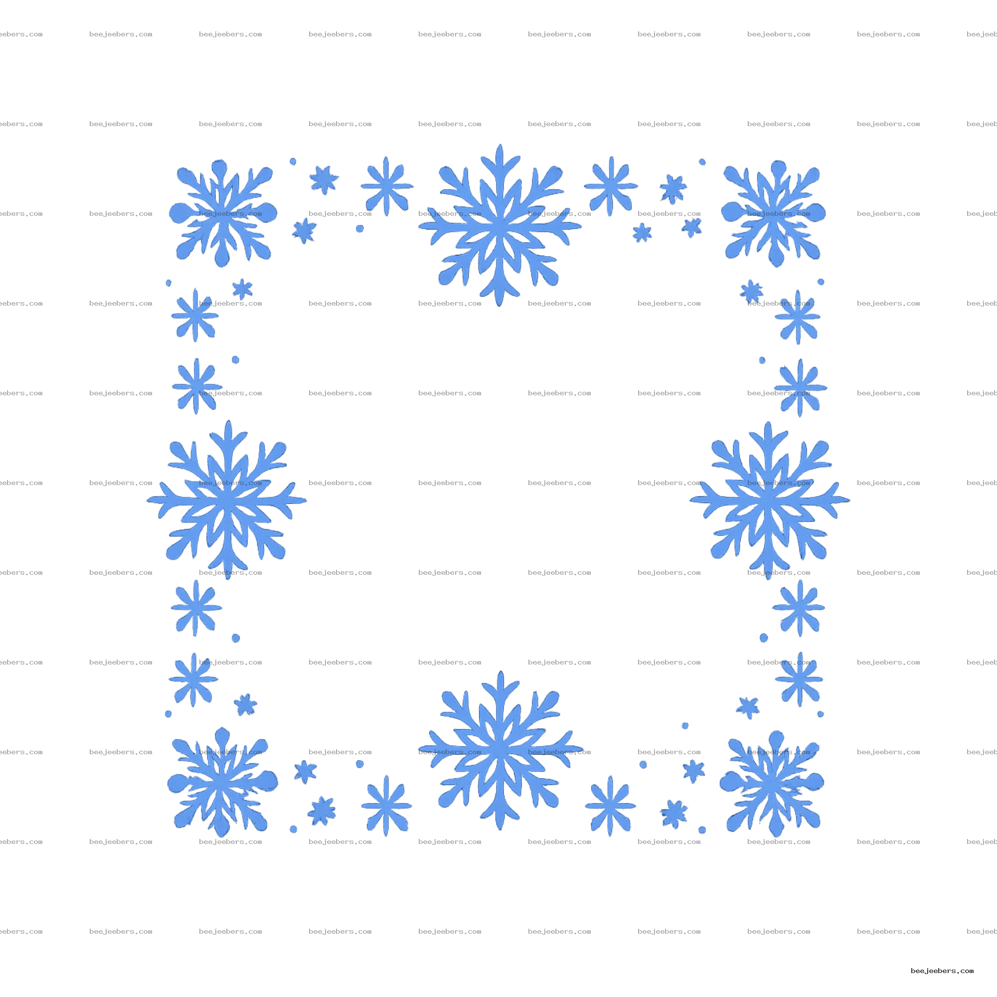 Light blue snowflake border frame with transparent background in clean vector style