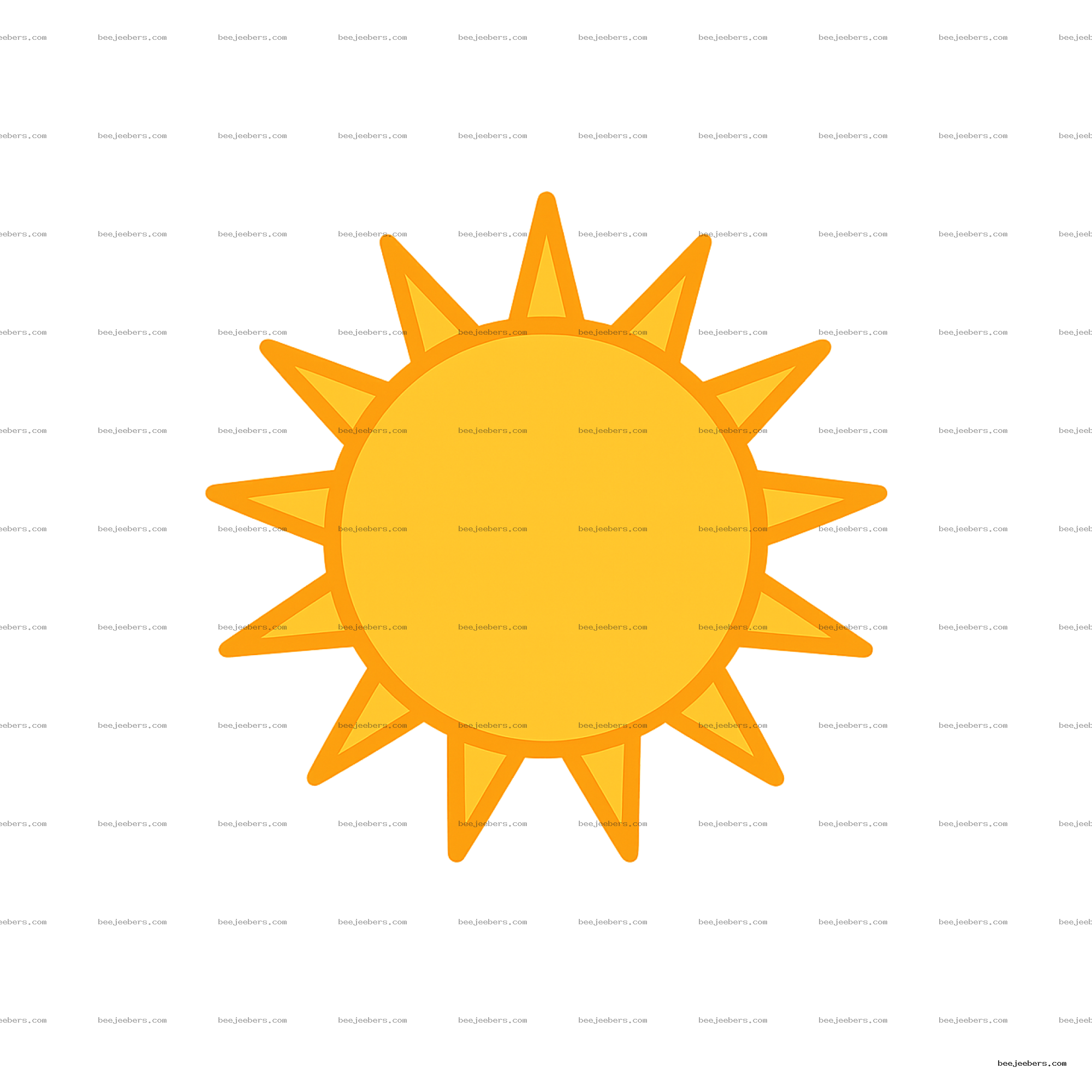 Bright yellow sun with pointed orange rays in clean vector style on transparent background