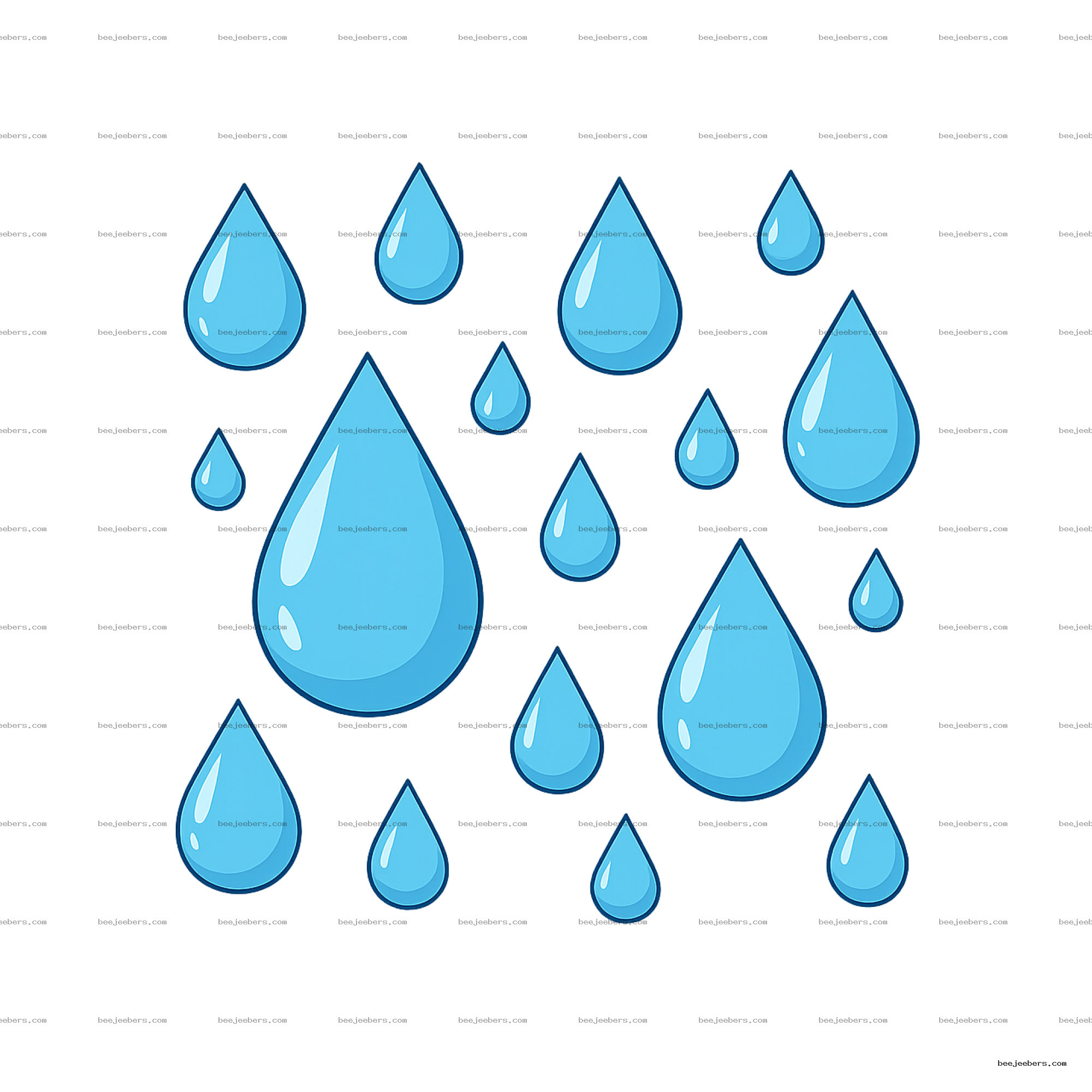 Blue water drops with highlights in various sizes on transparent background vector PNG