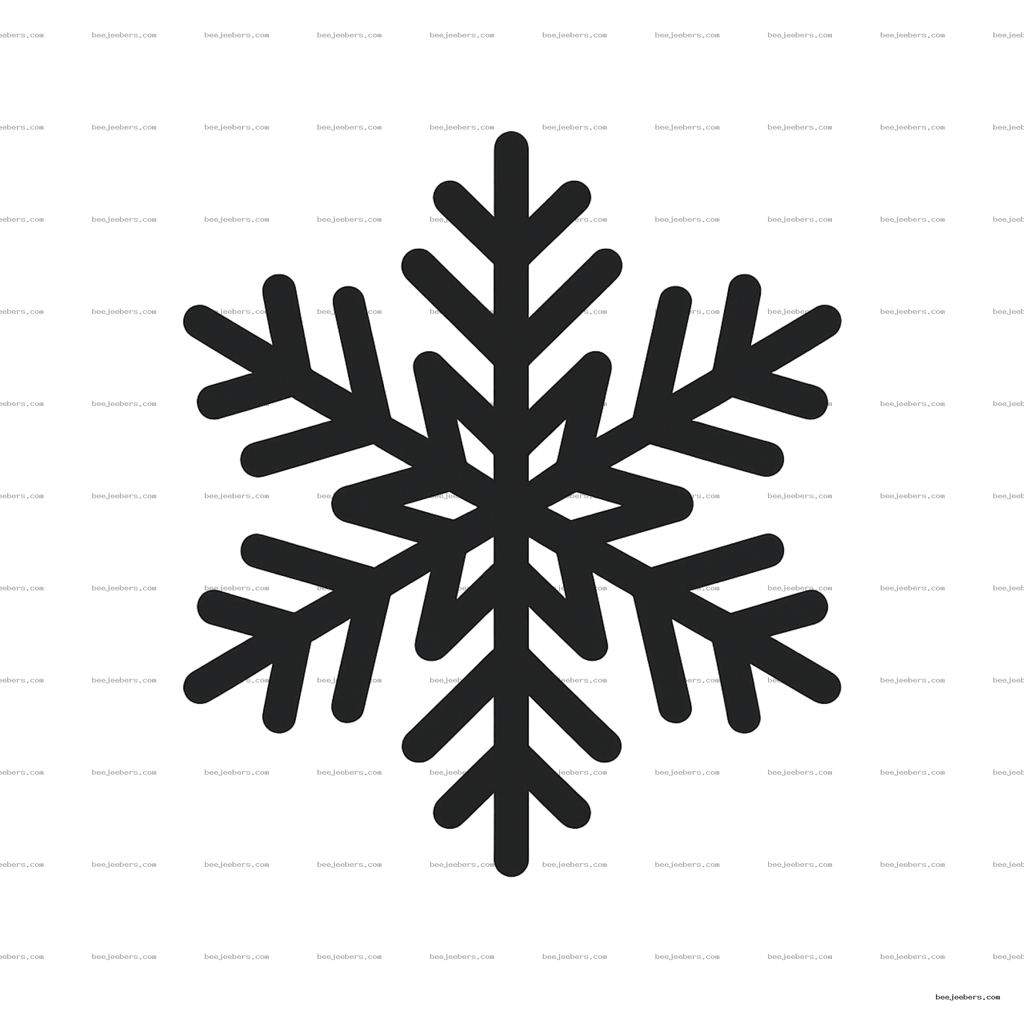 Black symmetrical snowflake clipart with clean lines on transparent background