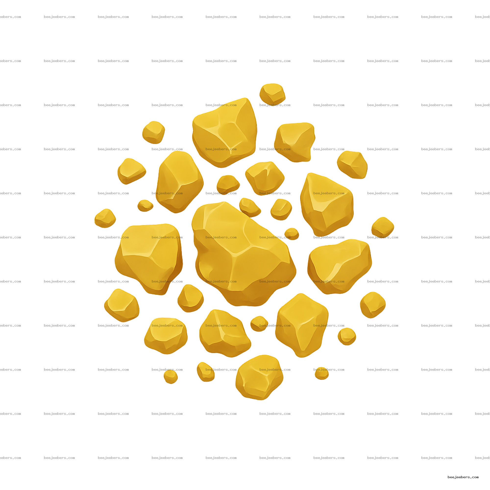 Clean vector illustration of scattered gold flakes and nuggets on transparent background