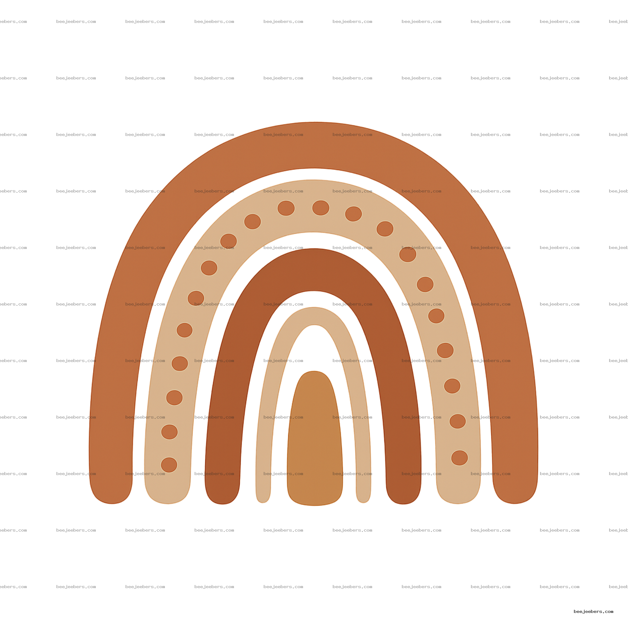 Minimalist boho rainbow in warm earth tones with dotted detail on a transparent background