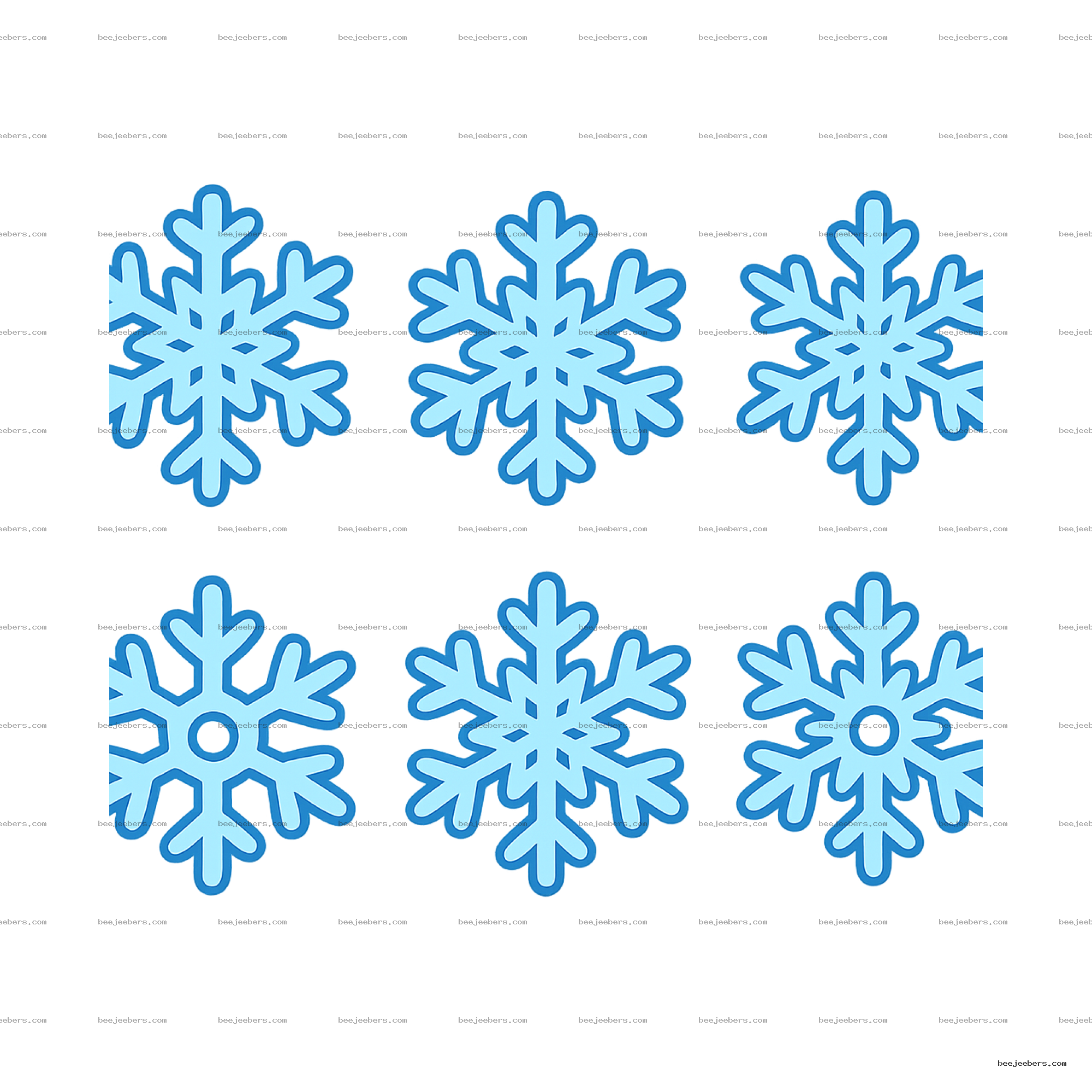 Blue cartoon snowflakes in various symmetrical shapes with transparent background