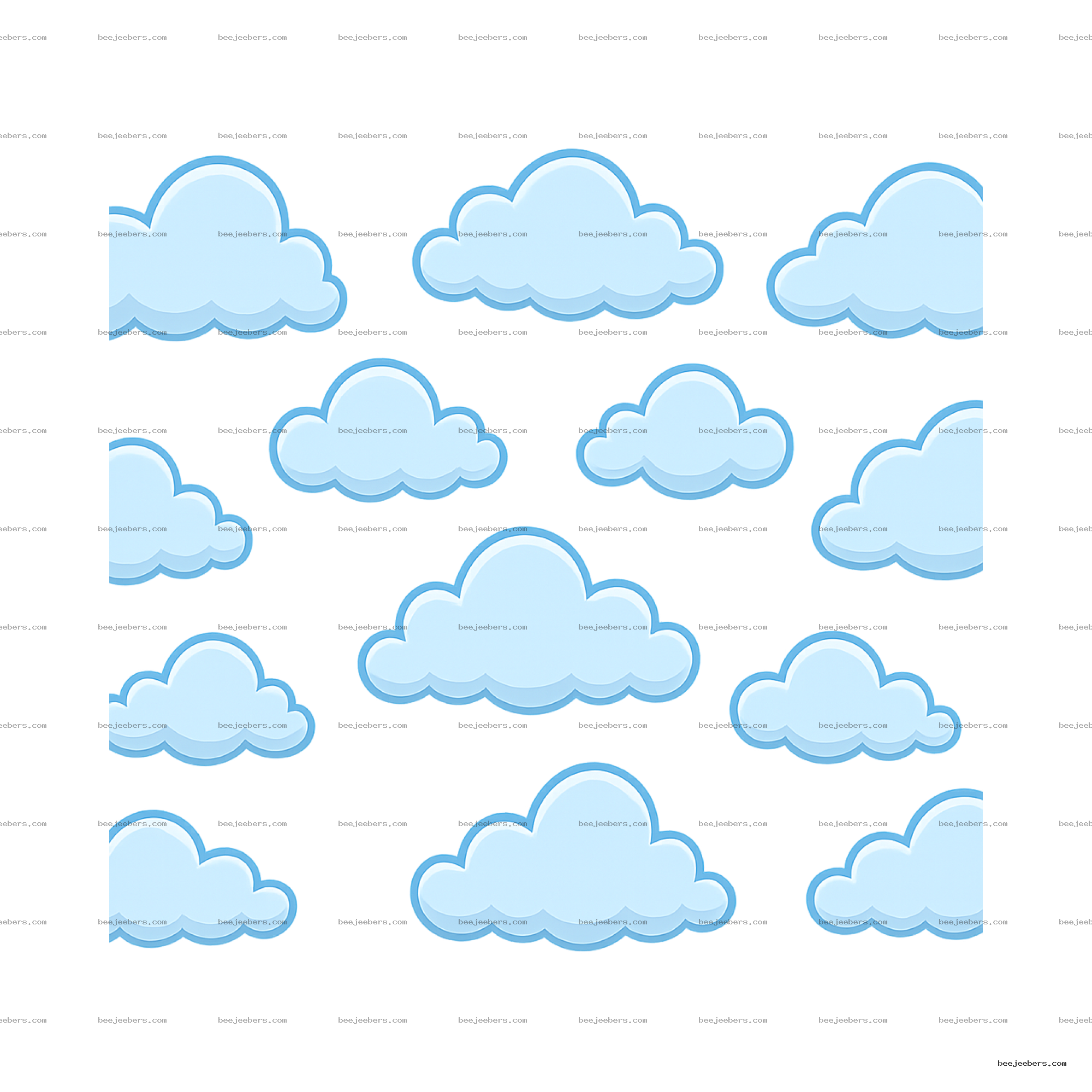 Seamless pattern of light blue clouds in clean vector style on transparent background
