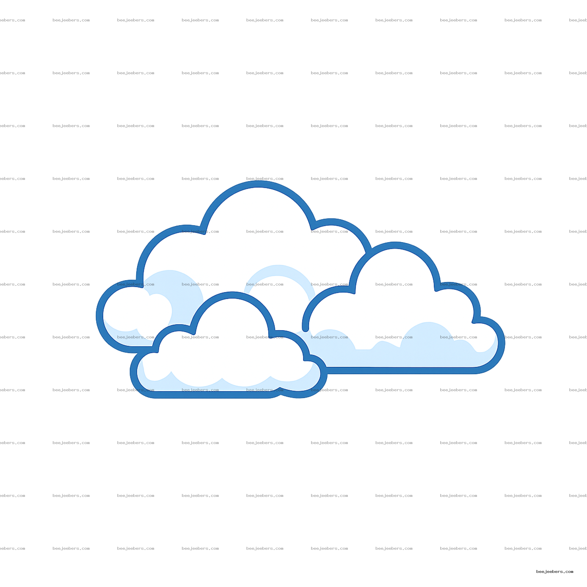 Clean vector clipart of white and light blue cartoon clouds with blue outlines on transparent background