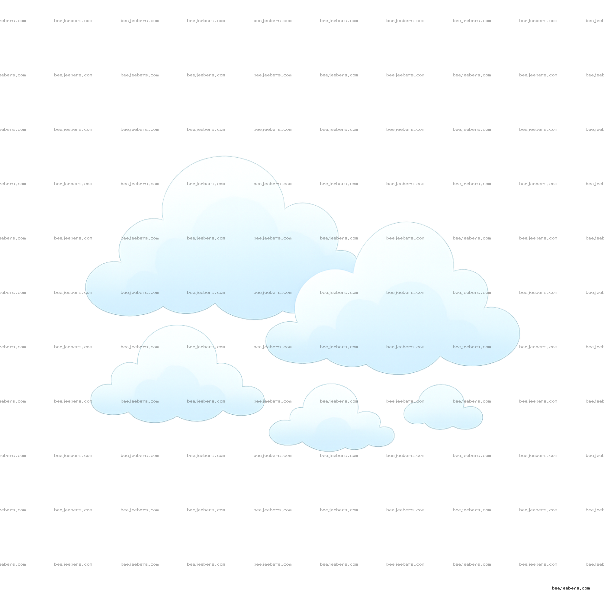 Clean vector style fluffy light blue and white clouds with transparent background PNG