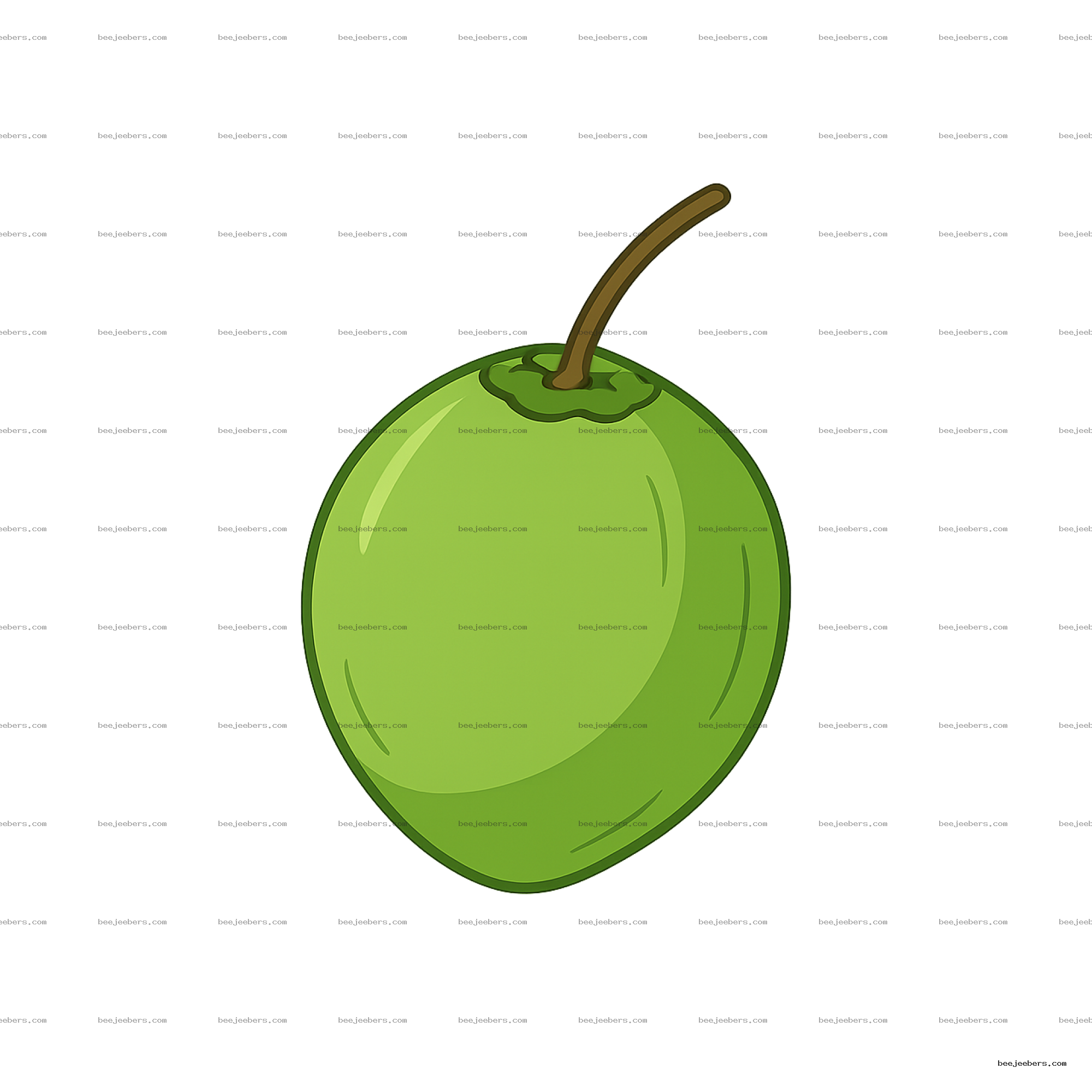 Clean vector illustration of a green coconut with a brown stem on transparent background