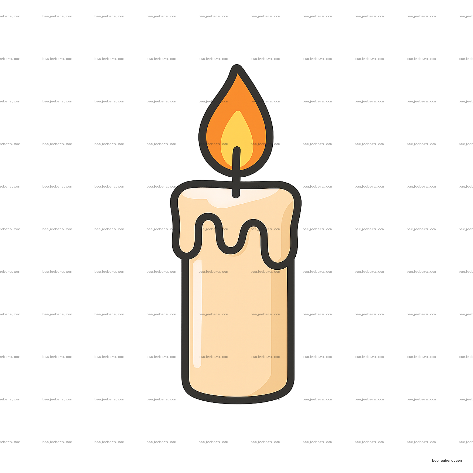 Clean vector illustration of a burning candle with orange flame and melting wax on transparent background