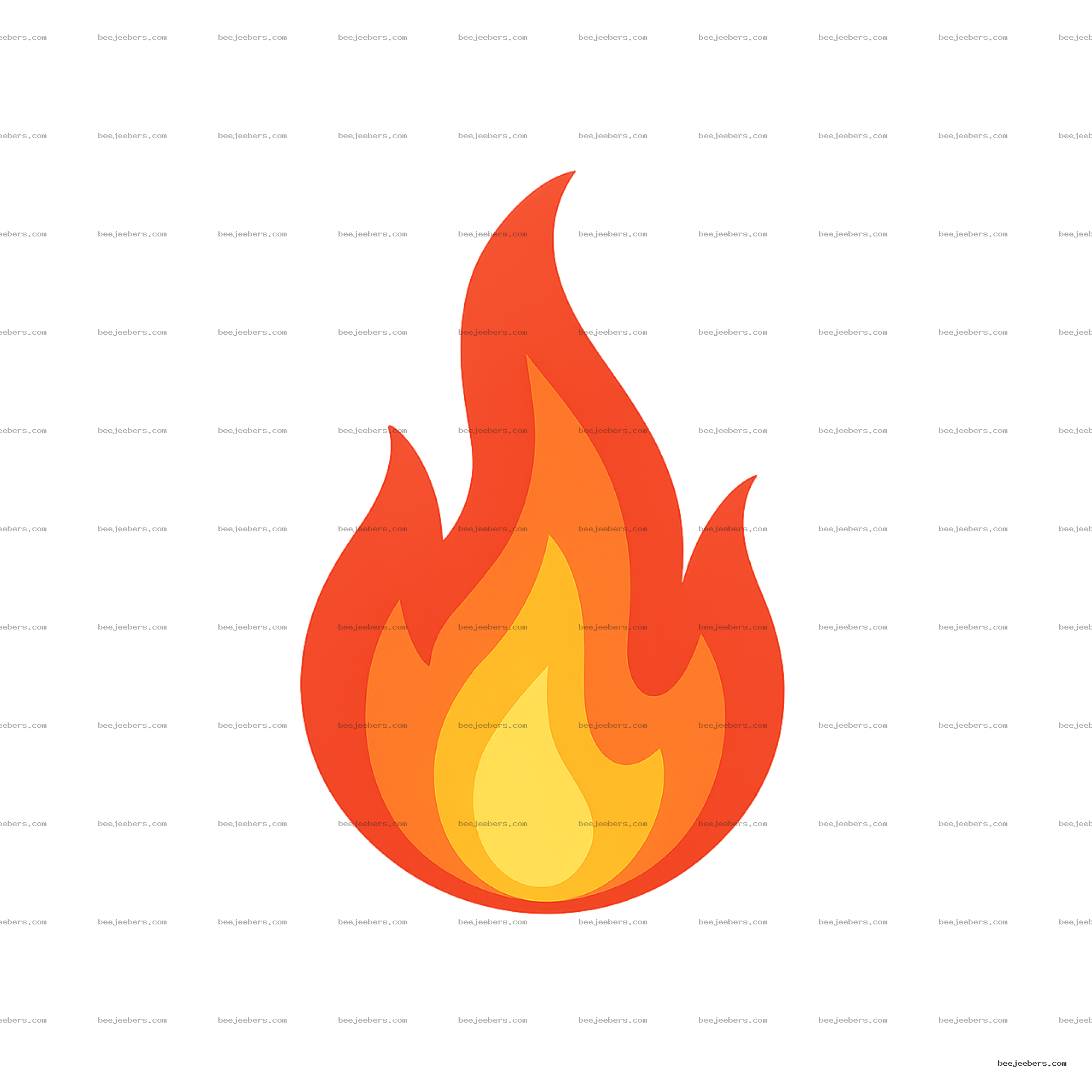 Clean vector illustration of a flame in red, orange, and yellow with transparent background