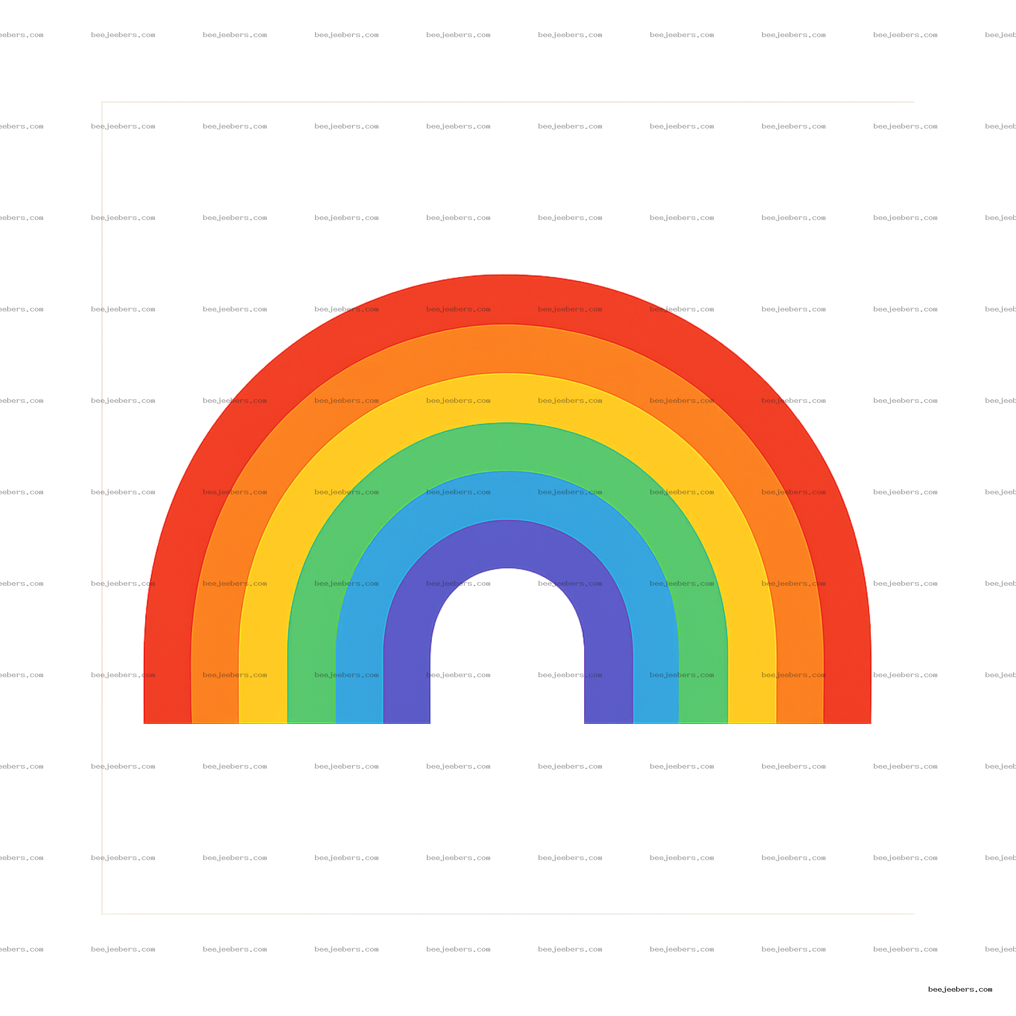 Clean vector half rainbow with seven colorful bands on transparent background