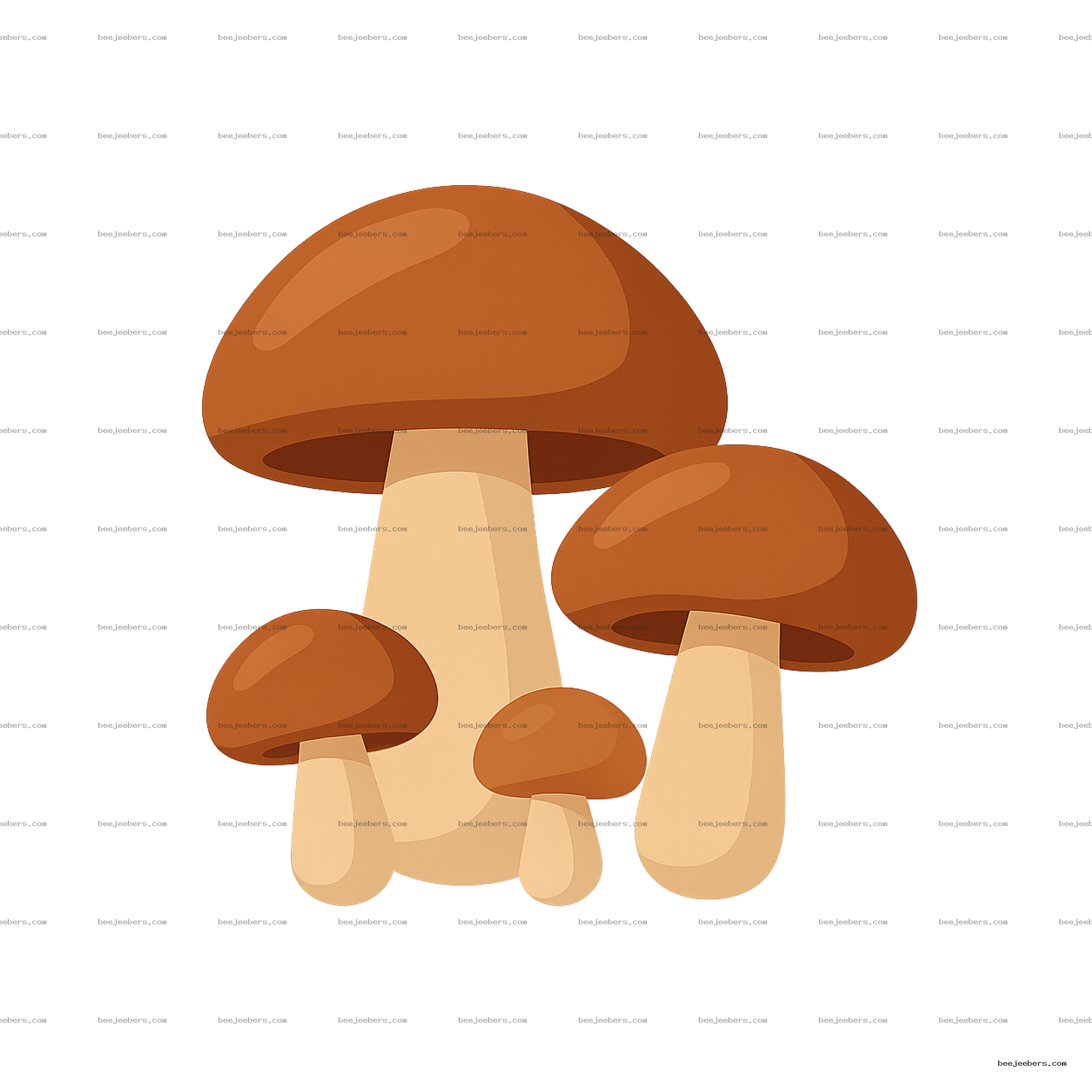 Vector illustration of a group of brown mushrooms with beige stems on transparent background