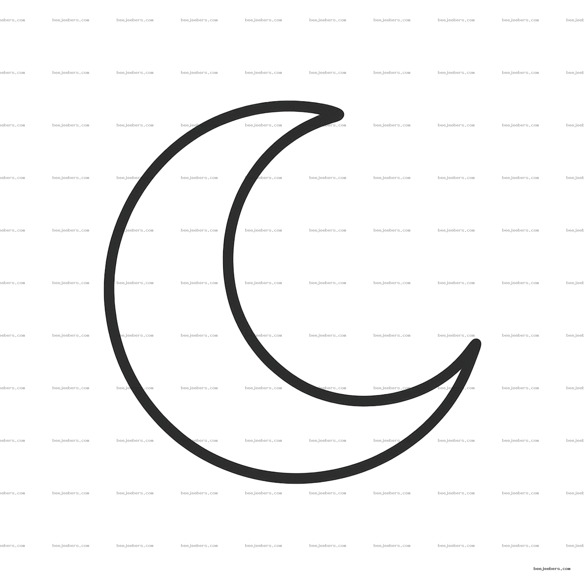 Black crescent moon outline on transparent background in clean vector style