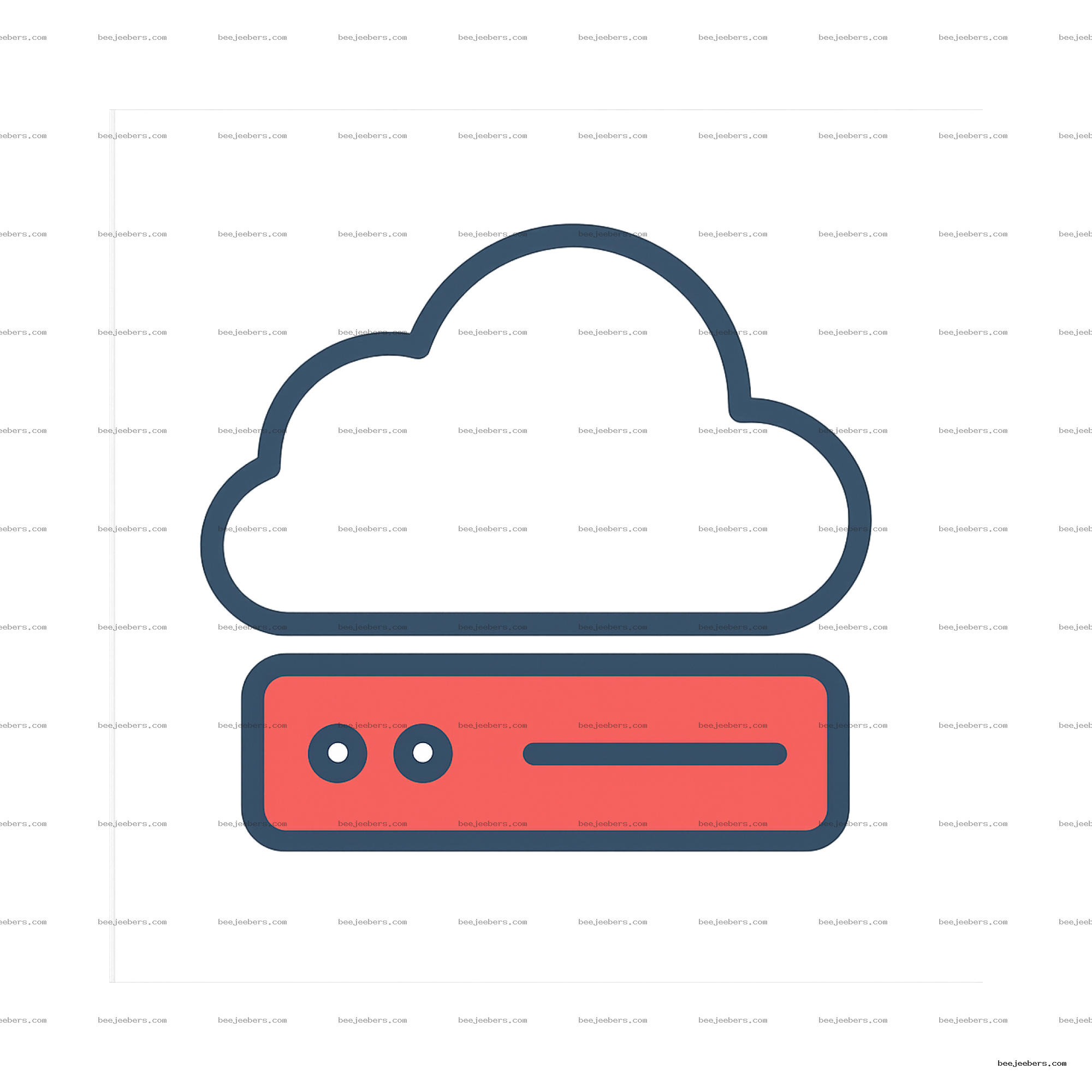 Clean vector PNG of a cloud with a red server rack icon and transparent background