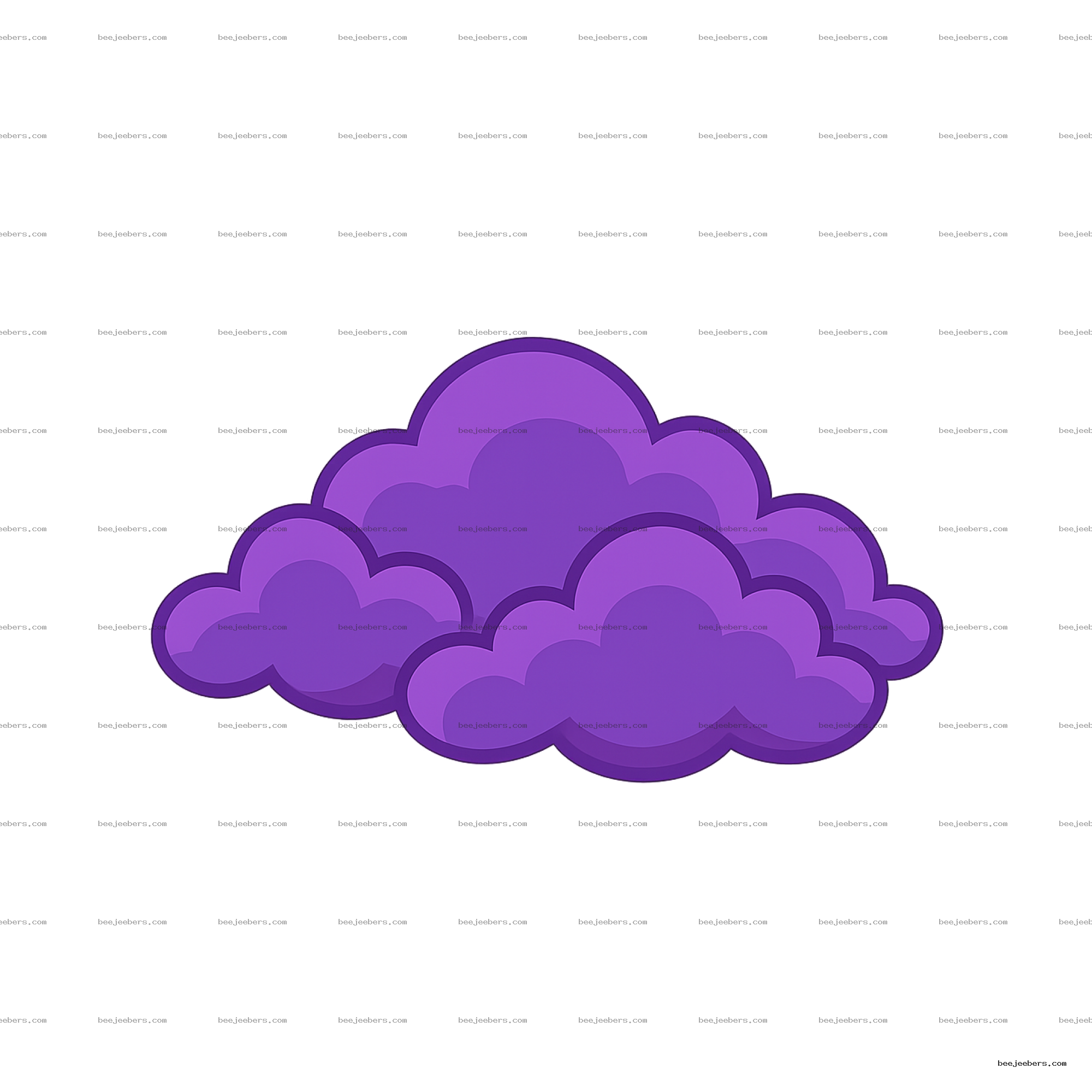 Stylized vector purple clouds with layered shading on transparent background