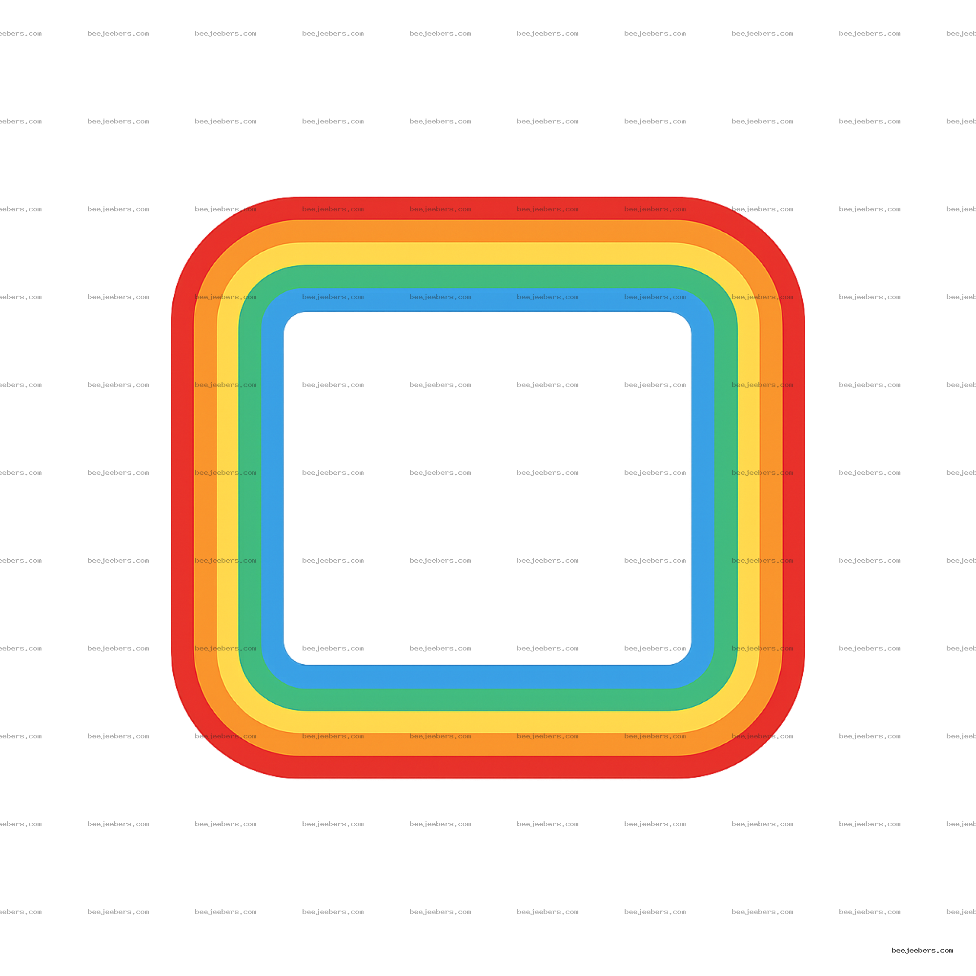 Rounded square rainbow frame with red, orange, yellow, green, and blue stripes on transparent background