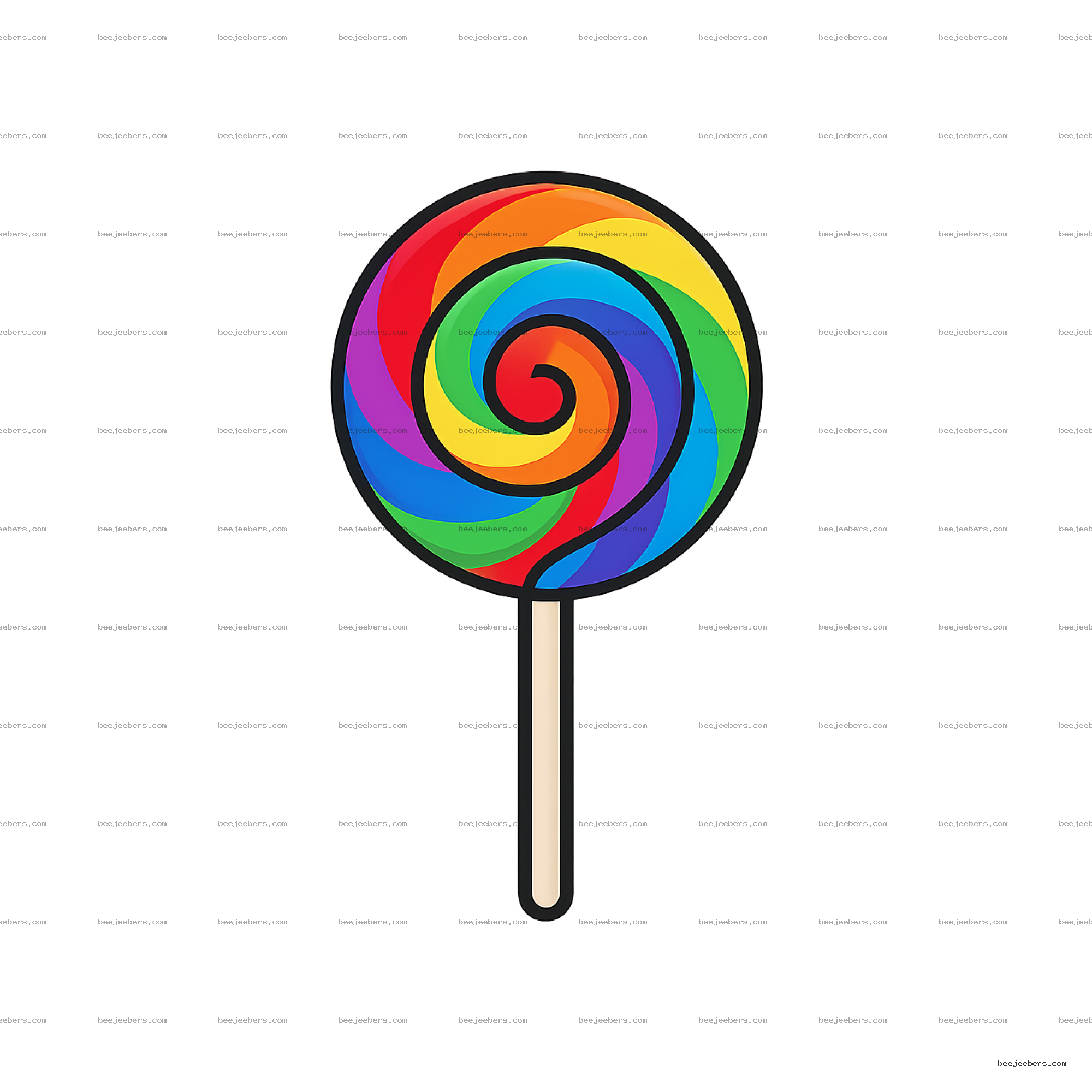 Colorful spiral rainbow lollipop clipart in vector PNG with transparent background