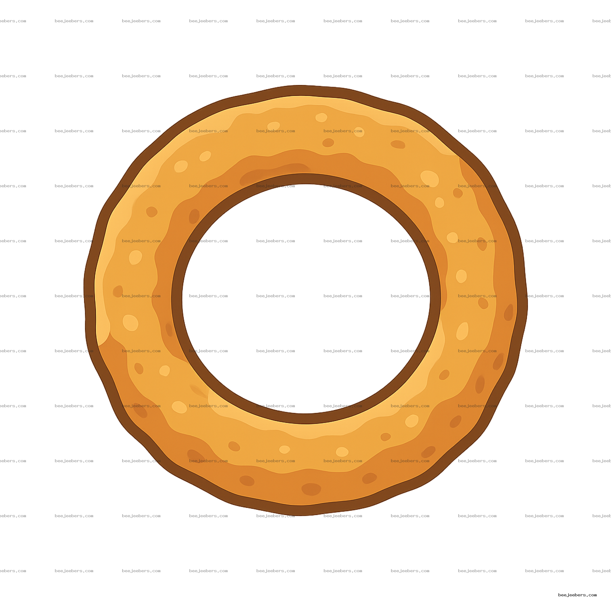 Clean vector illustration of a single golden brown onion ring with transparent background