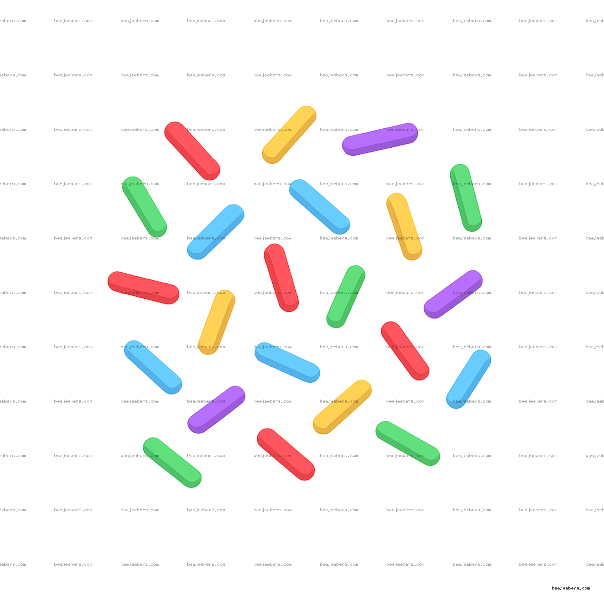 Colorful rainbow sprinkles in red, yellow, green, blue, and purple vector PNG with transparent background
