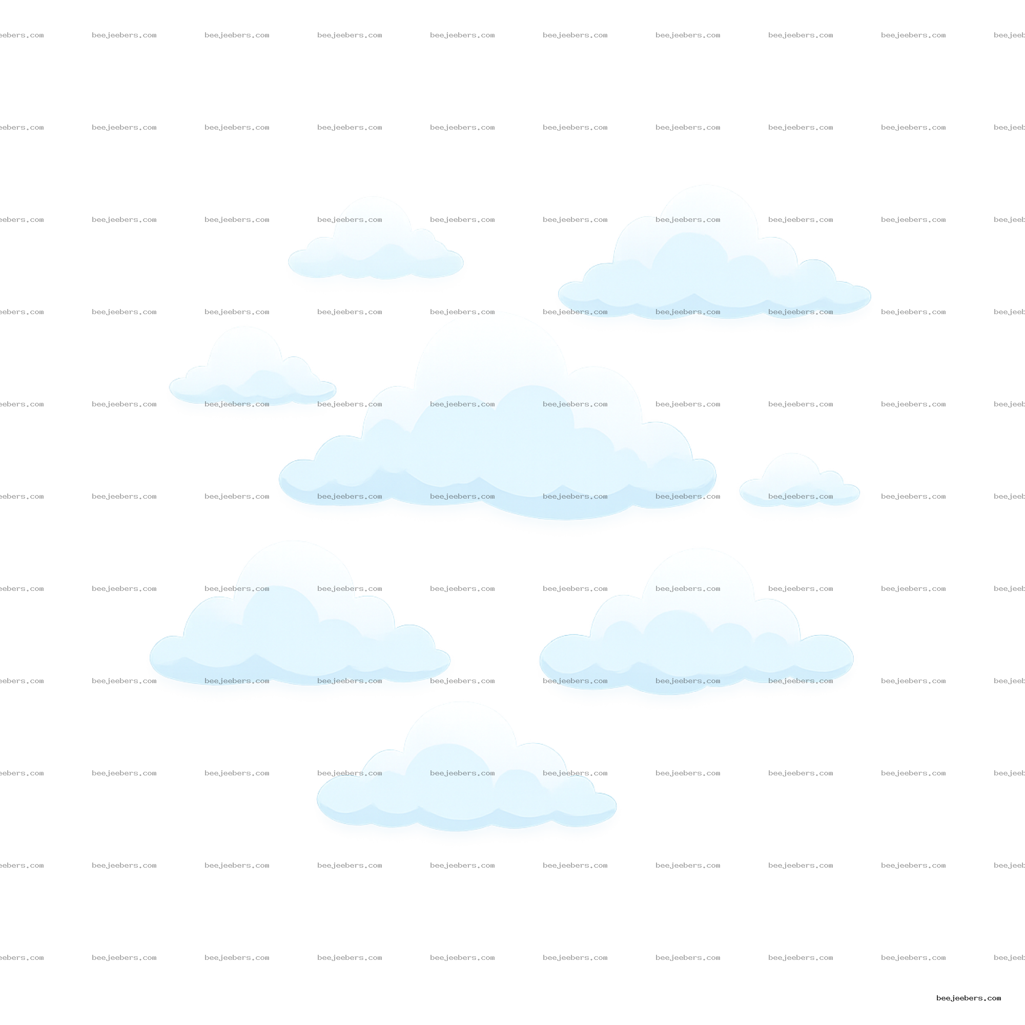Clean vector style fluffy clouds in light blue and white on transparent background
