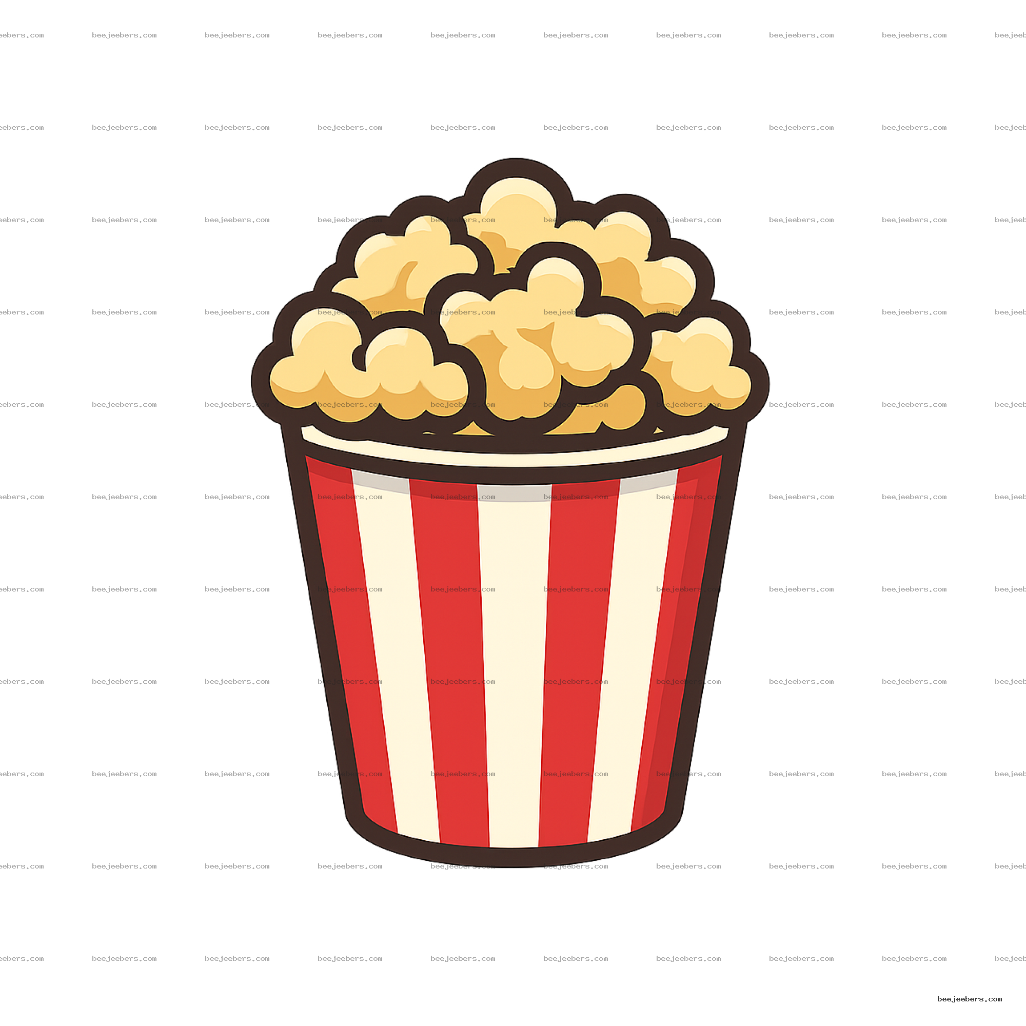 Clean vector PNG of a popcorn bucket with red and white stripes filled with popcorn