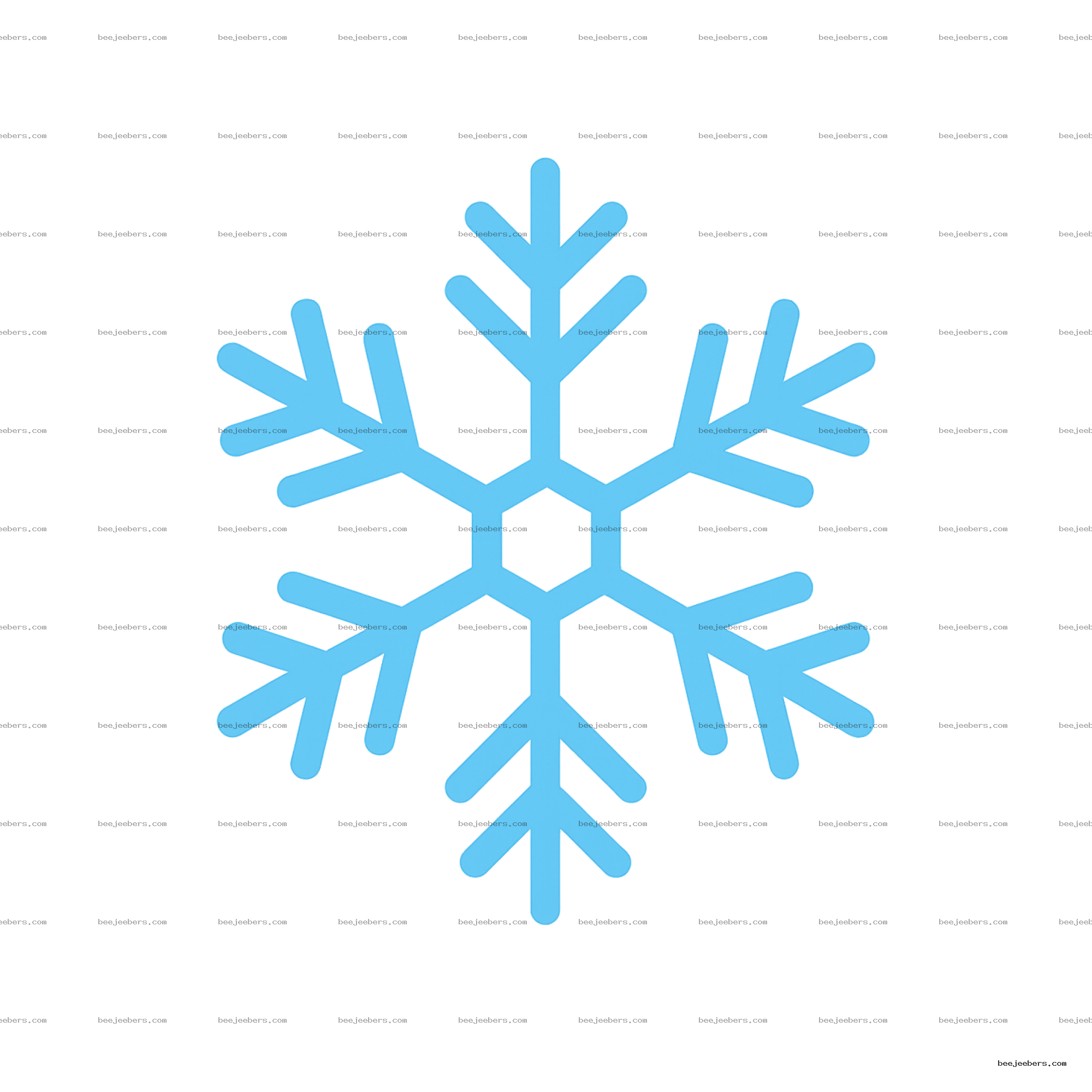Clean blue vector snowflake with six symmetrical branches on transparent background