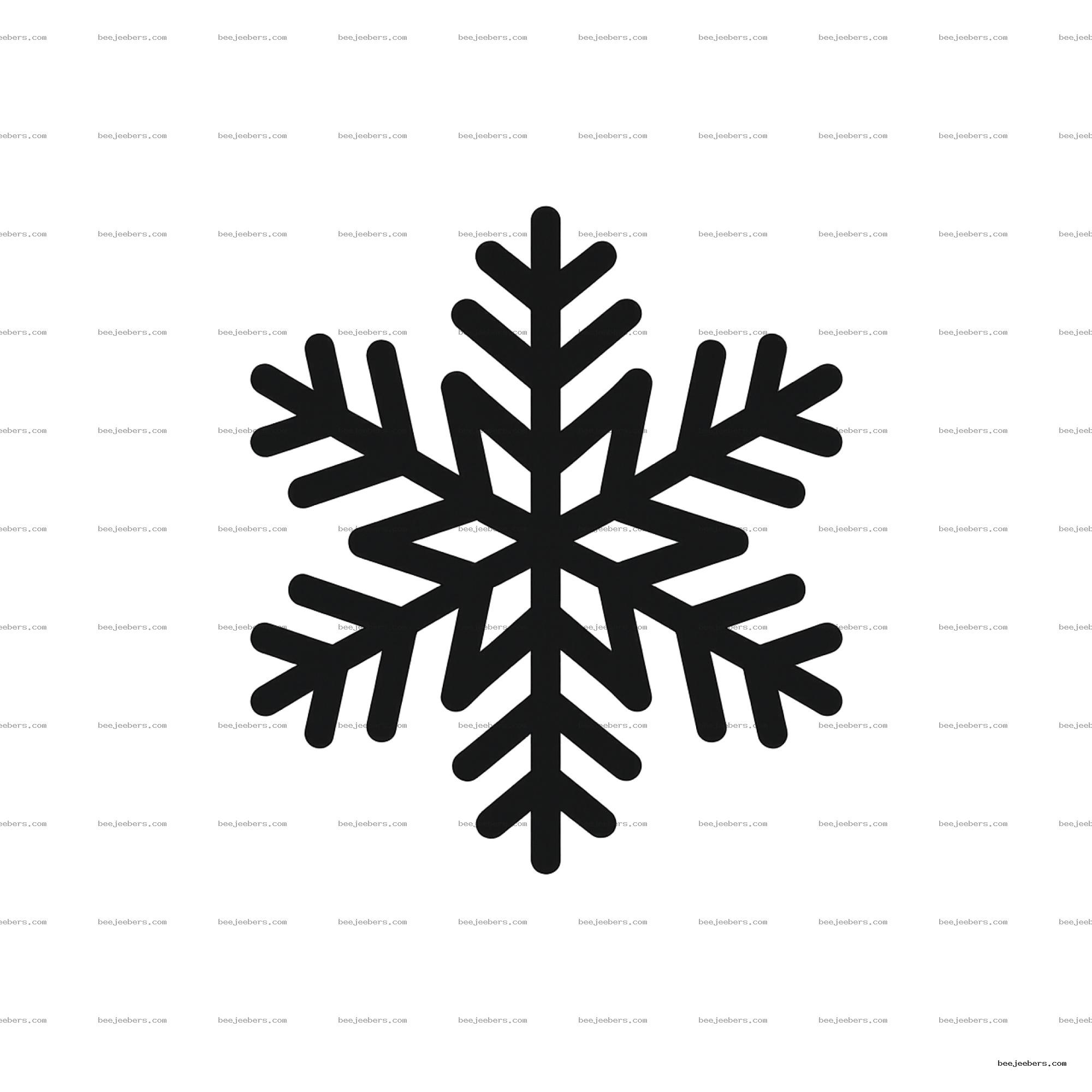 Clean black snowflake silhouette with symmetrical geometric branches on transparent background