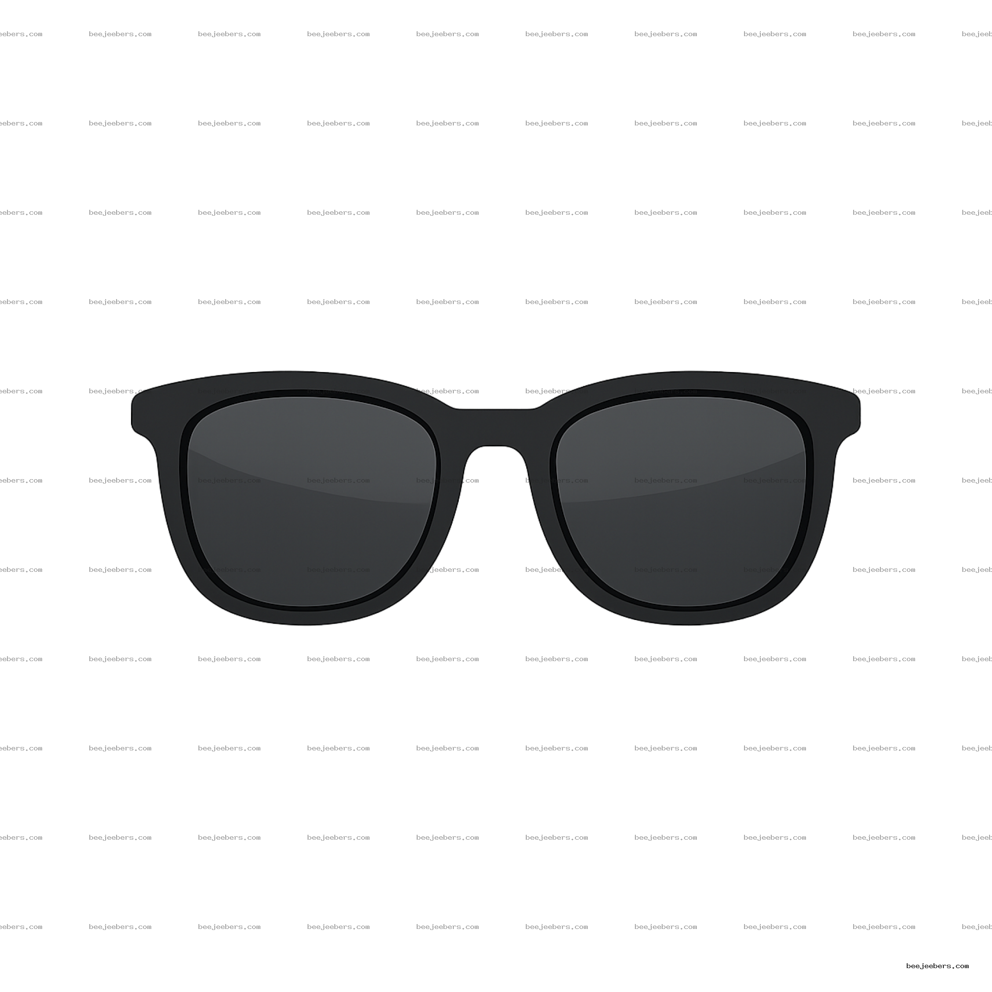 Black sunglasses with rounded rectangular frames and dark lenses on transparent background
