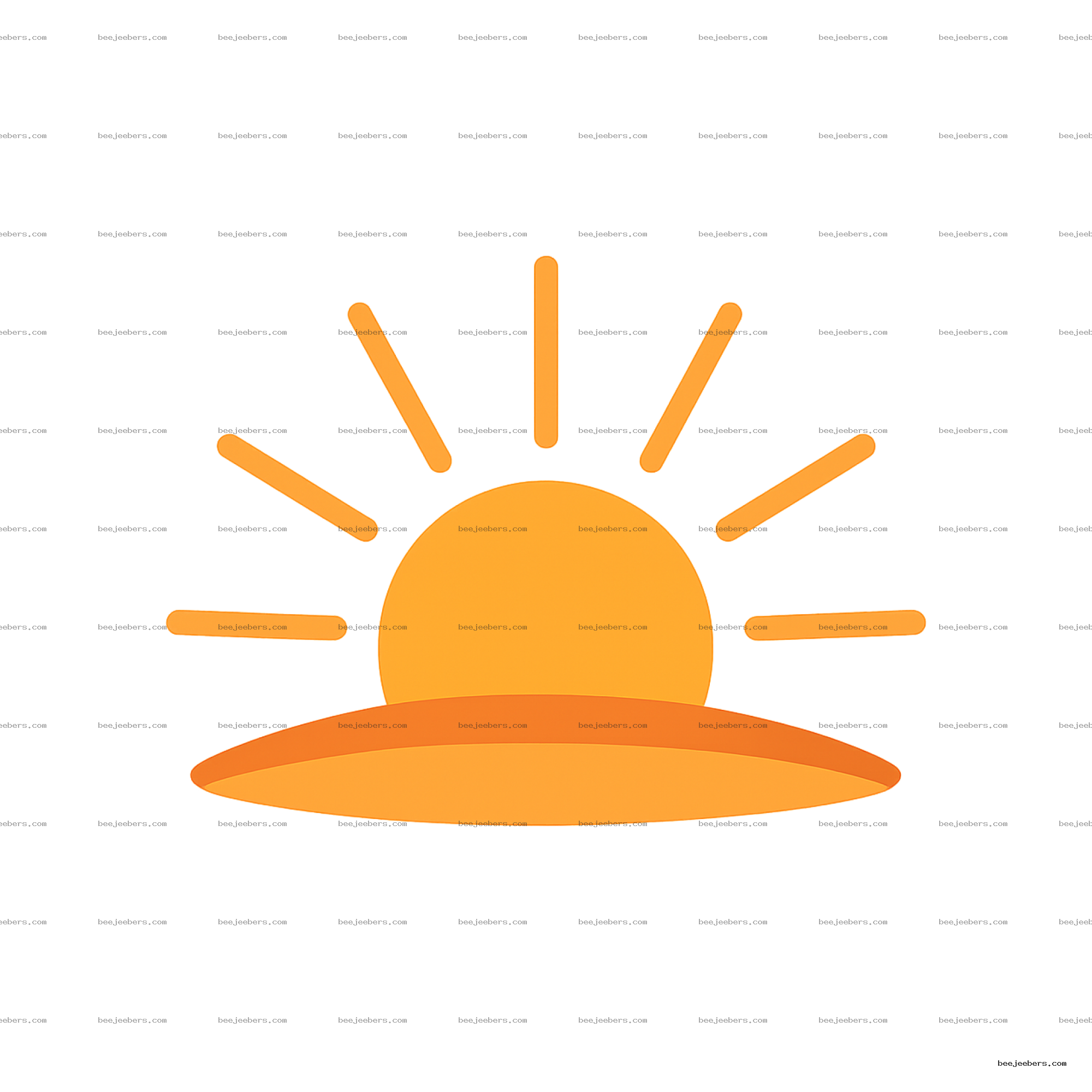 Clean vector sunrise with orange sun and sun rays over a hill on transparent background