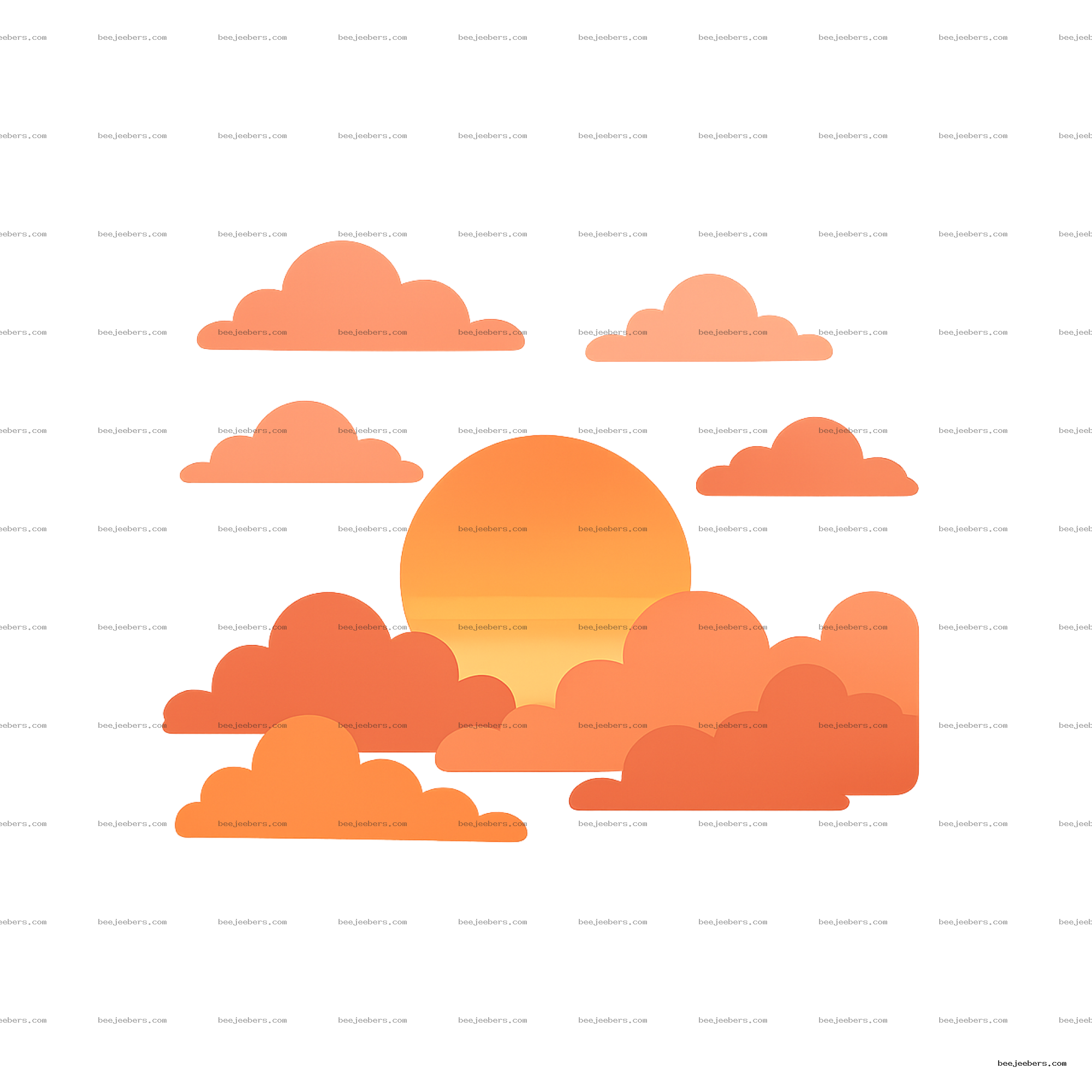 Vector sunset with orange and peach clouds on transparent background