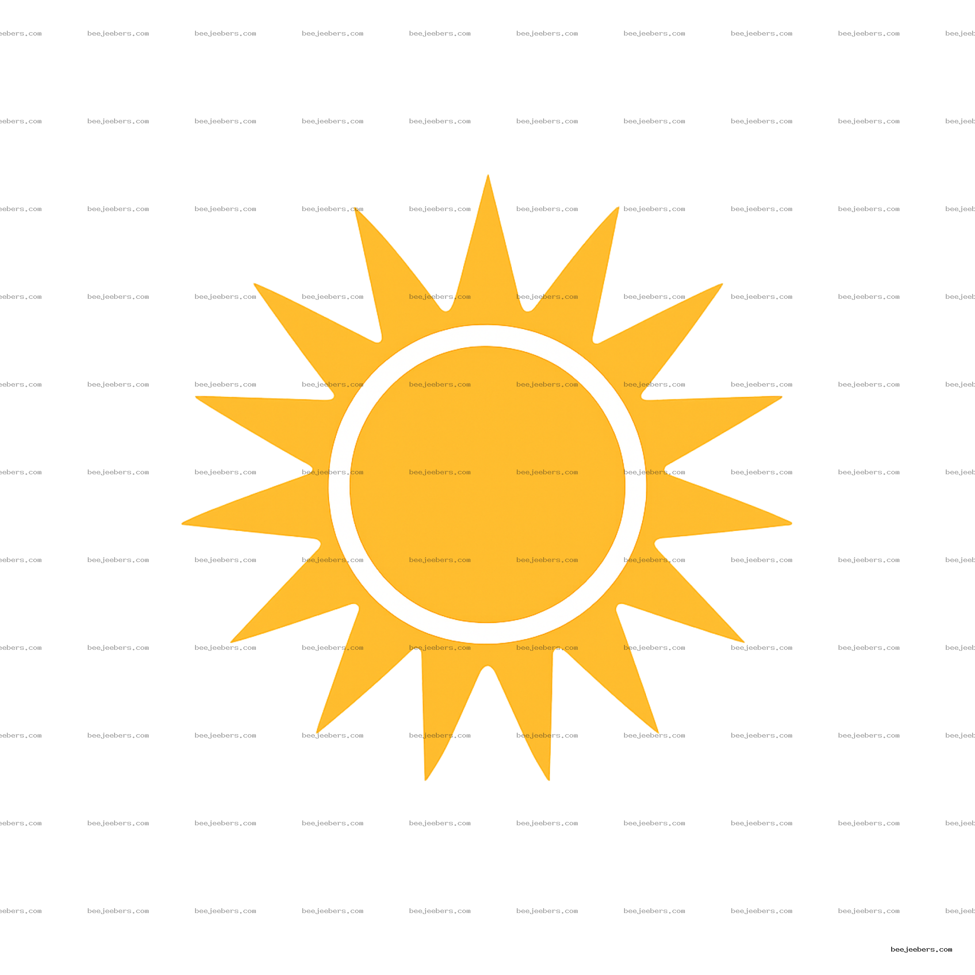 Bright yellow sun shape with pointed rays and white outline on transparent background