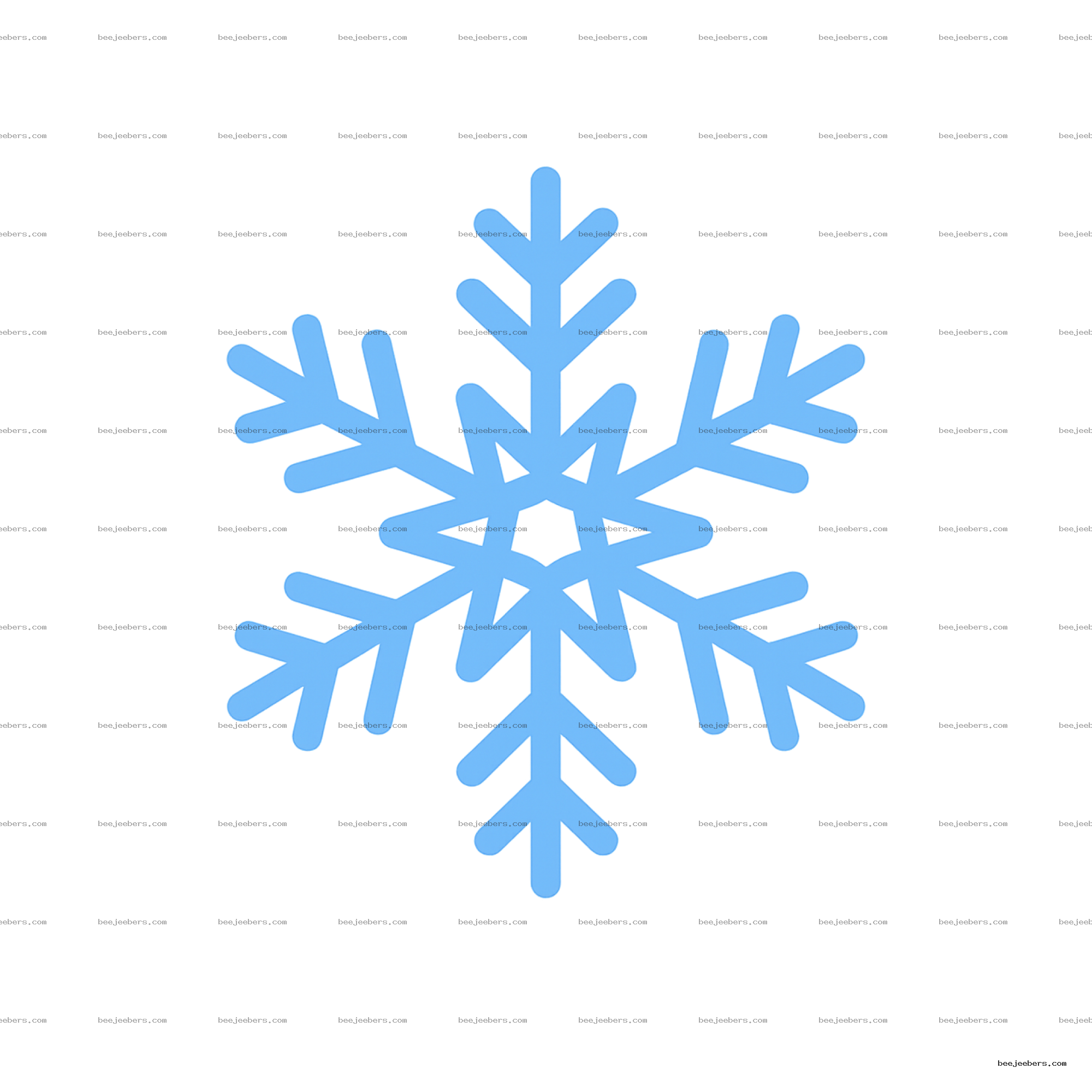 Simple blue snowflake clipart with symmetrical branches on a transparent background