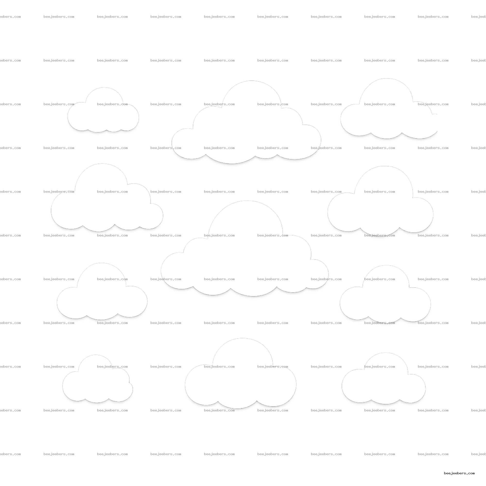 Simple white vector clouds with smooth rounded shapes on transparent background
