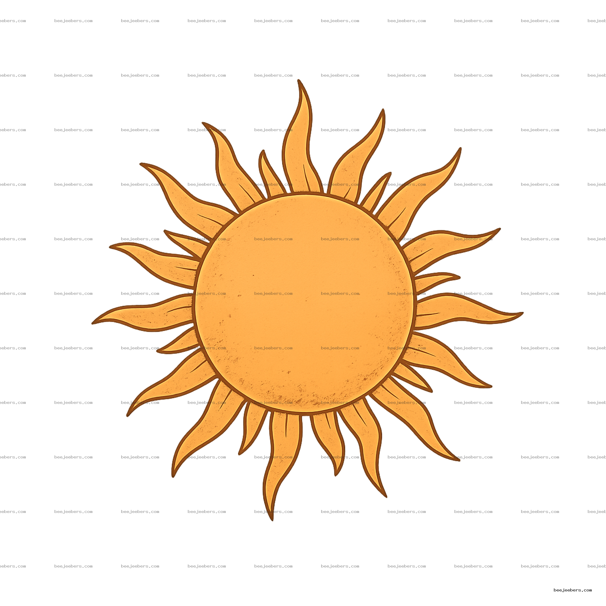 Orange vintage sun graphic with wavy rays on transparent background, digital download PNG