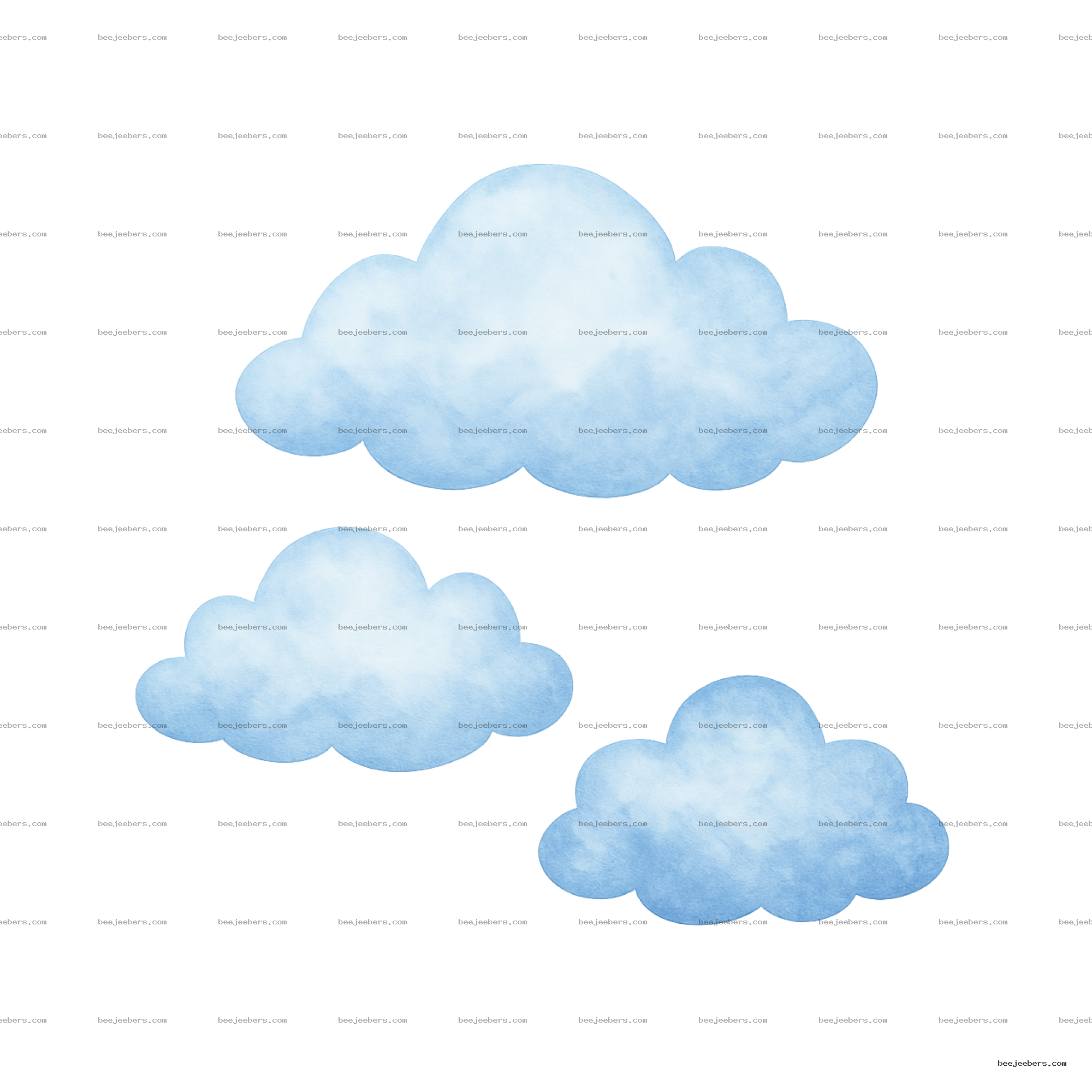 Soft blue watercolor clouds with transparent background in PNG format for crafts and design