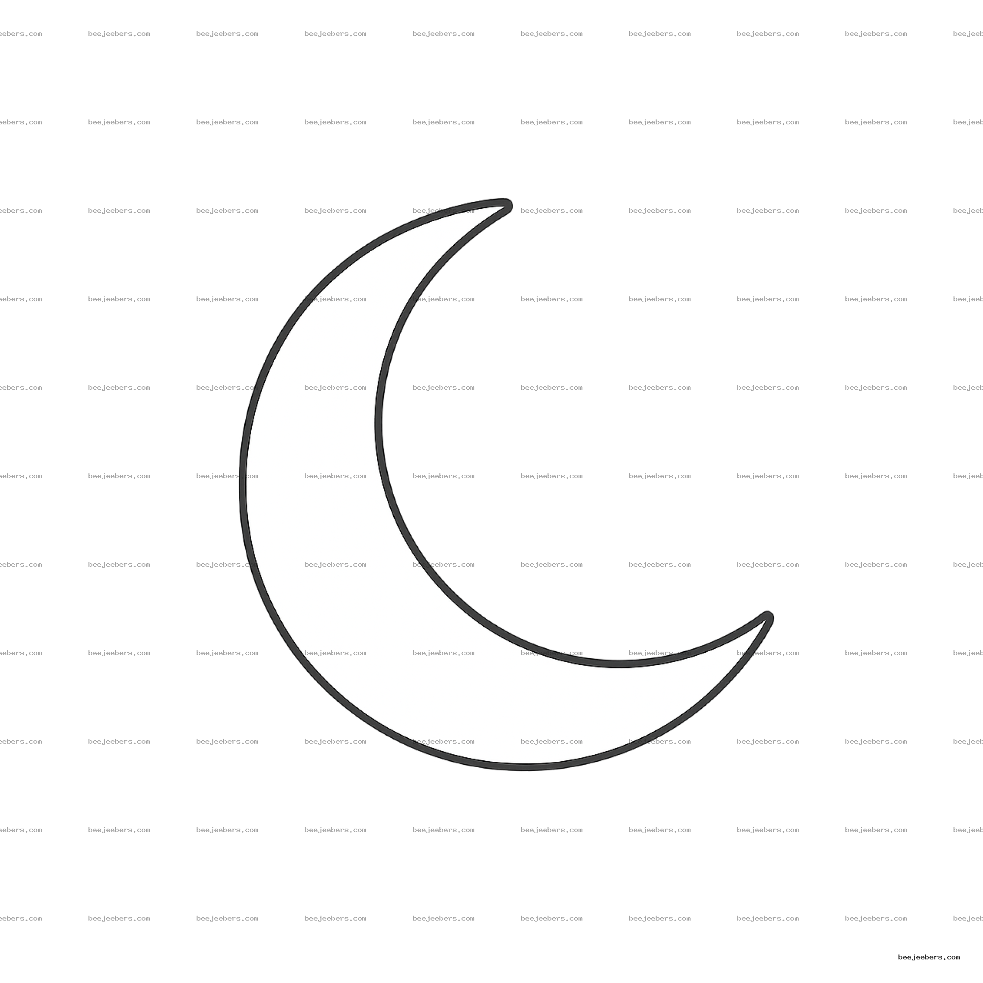 Clean vector white crescent moon with black outline on transparent background digital download
