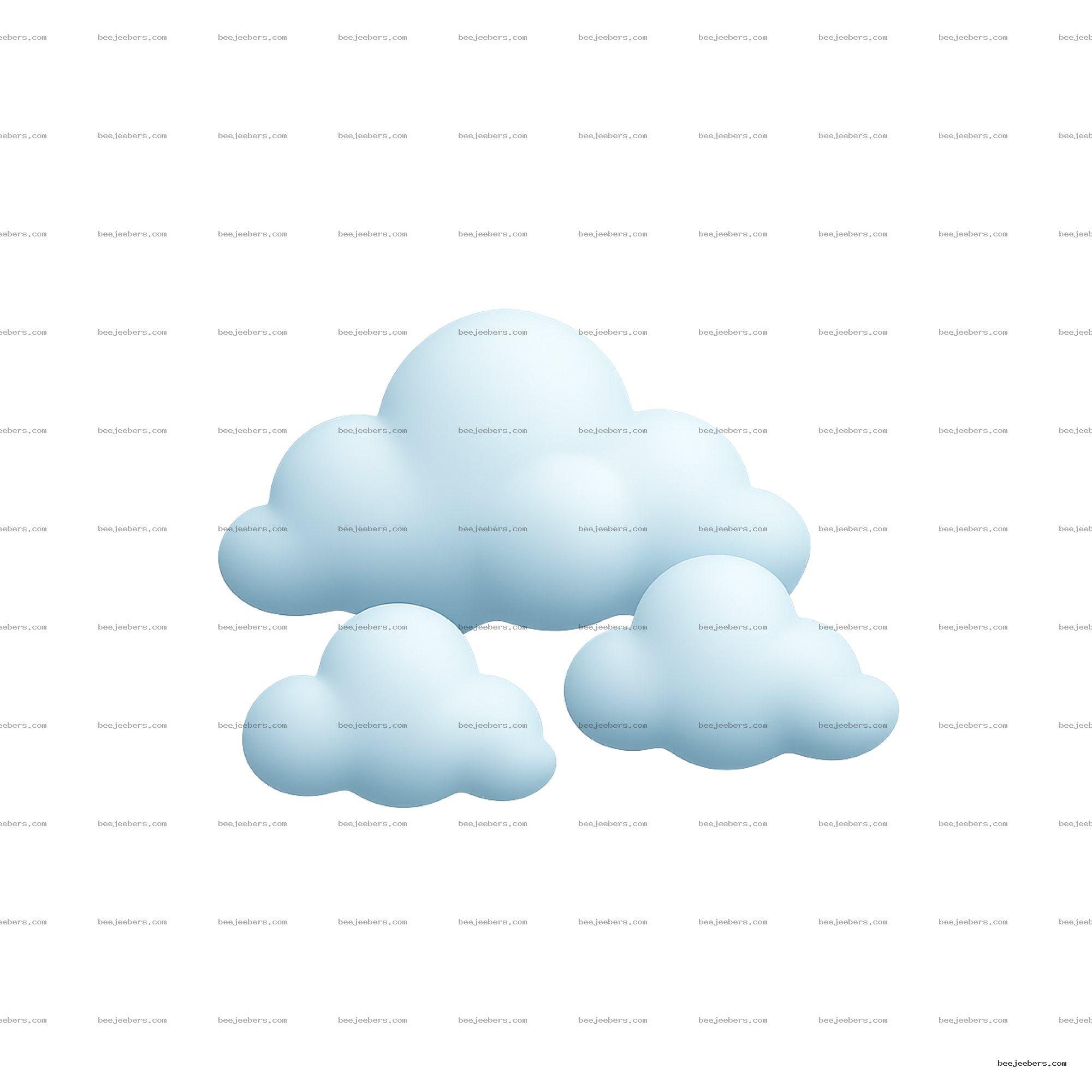 Soft blue 3D stylized clouds with smooth rounded shapes on transparent background