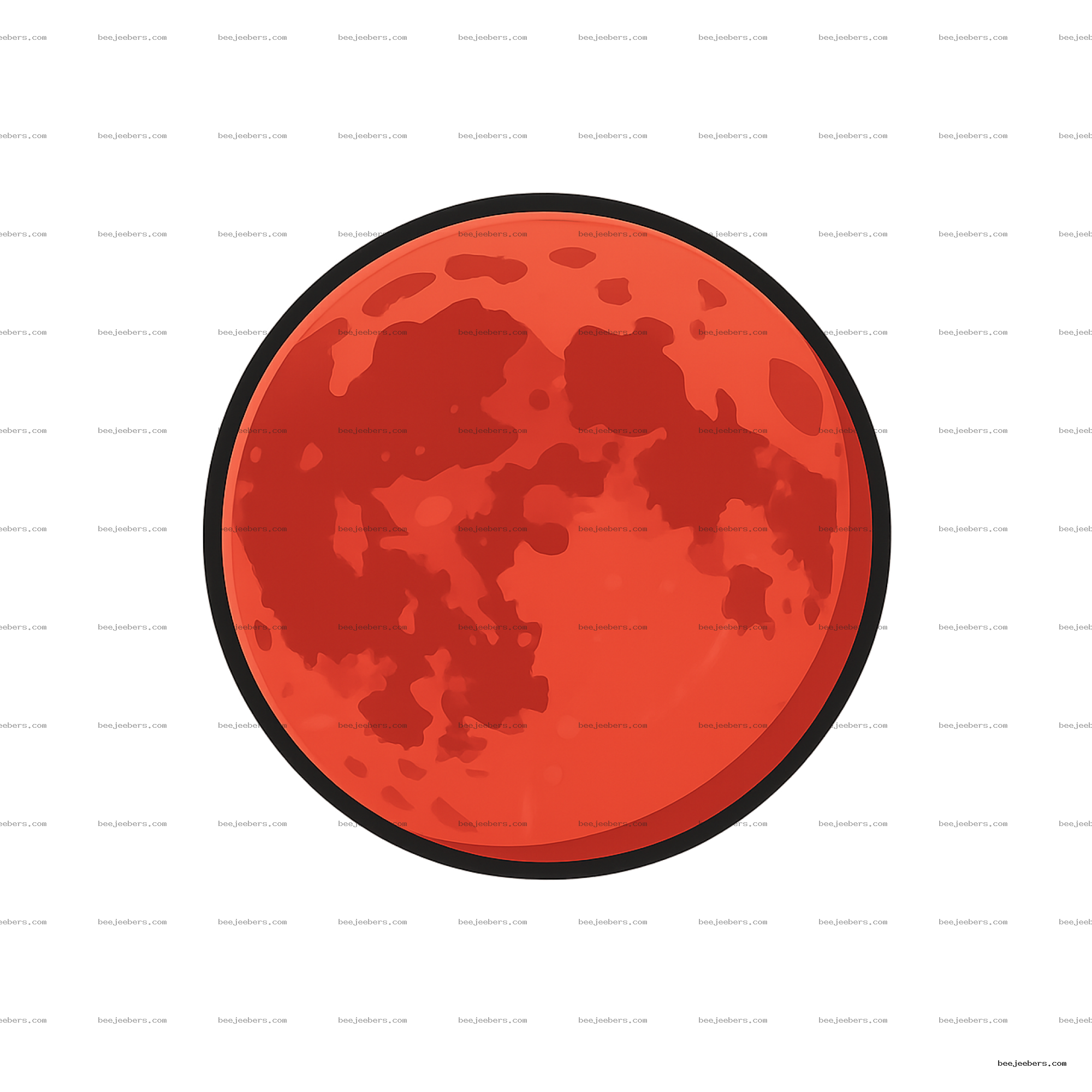 Vector illustration of a blood moon with red surface details on transparent background