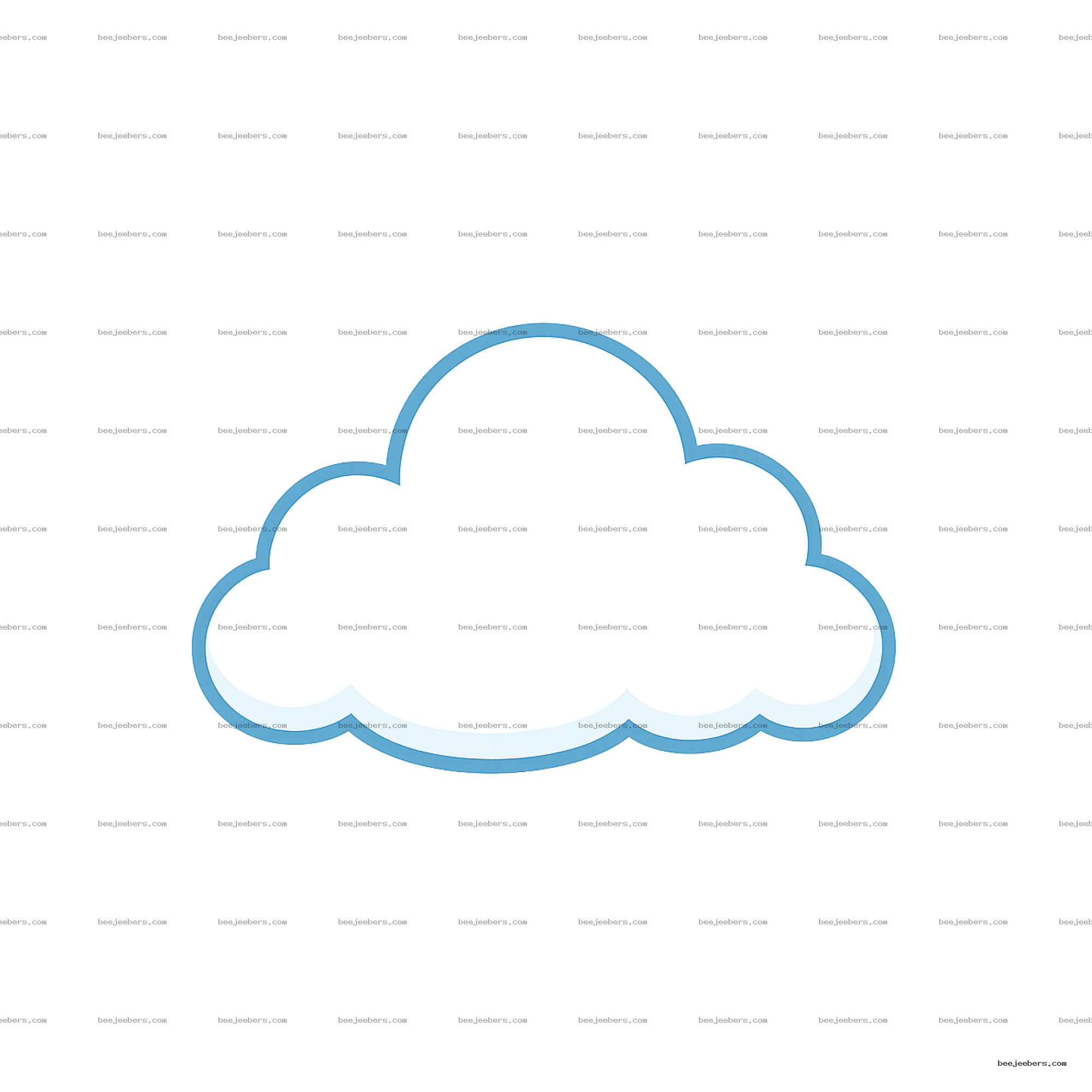 Simple white cloud graphic with light blue outline on transparent background