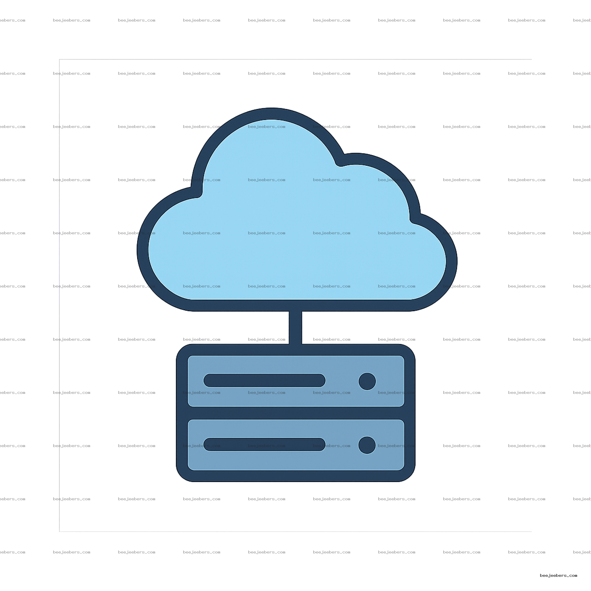Clean vector cloud service icon with cloud connected to server in light blue and dark blue