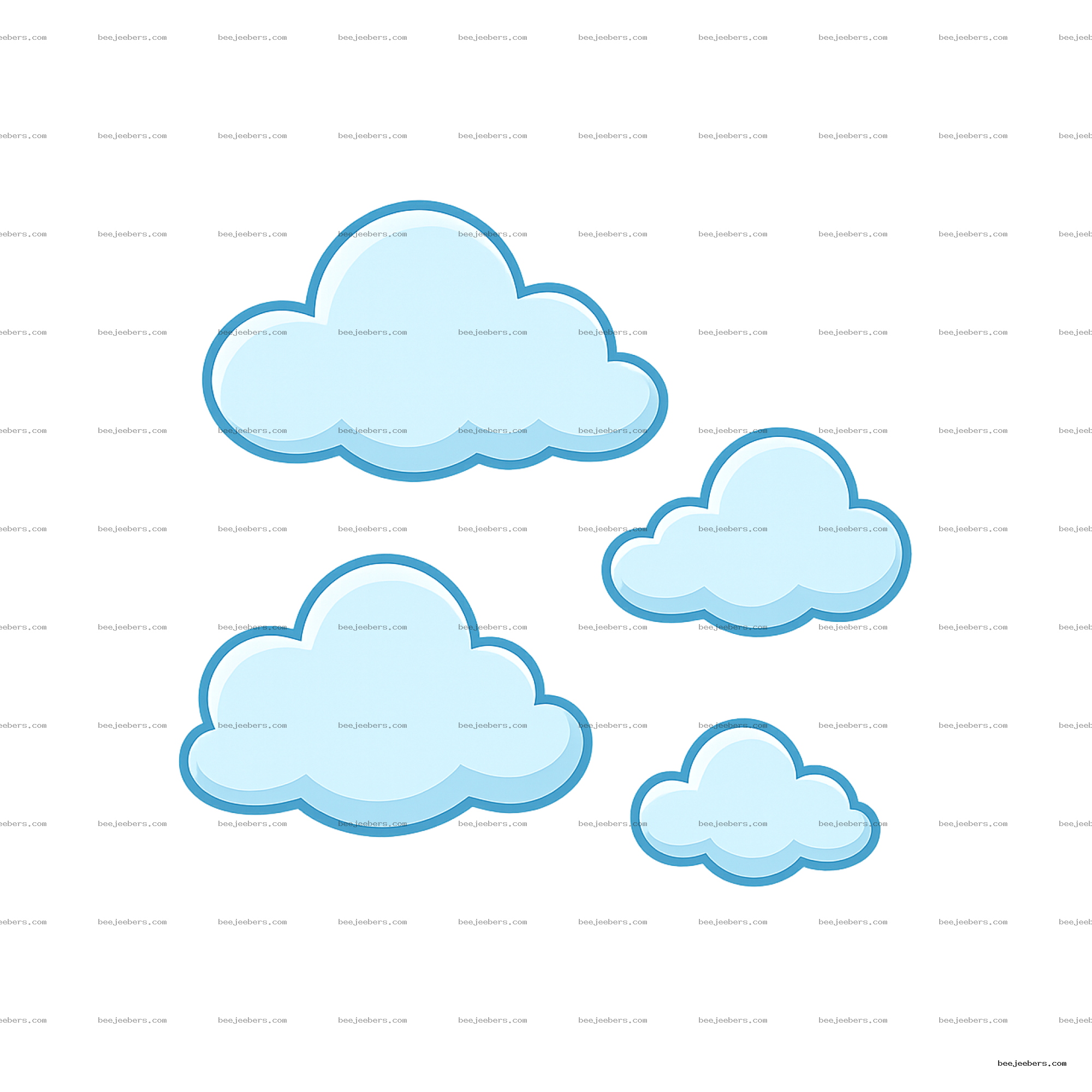Vector illustration of multiple light blue puffy clouds with glossy accents on a transparent background