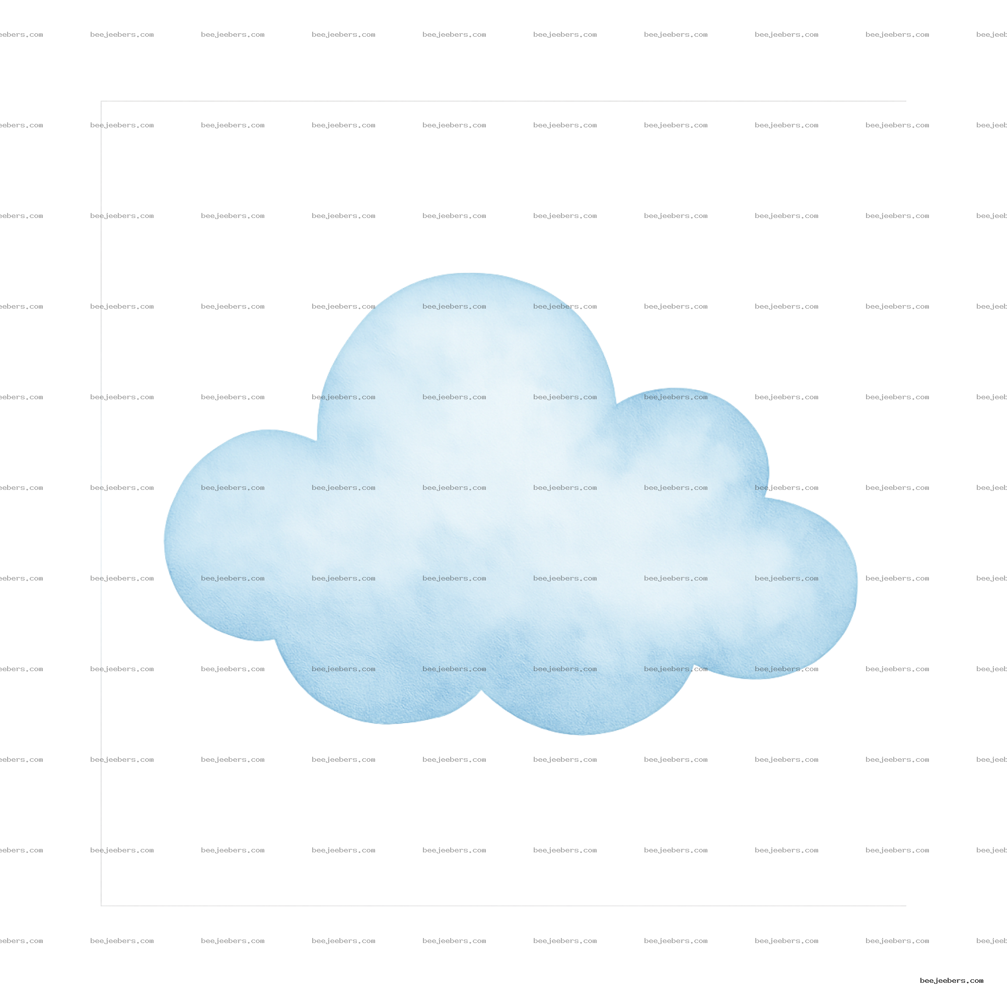 Soft blue watercolor cloud with transparent background and rounded edges