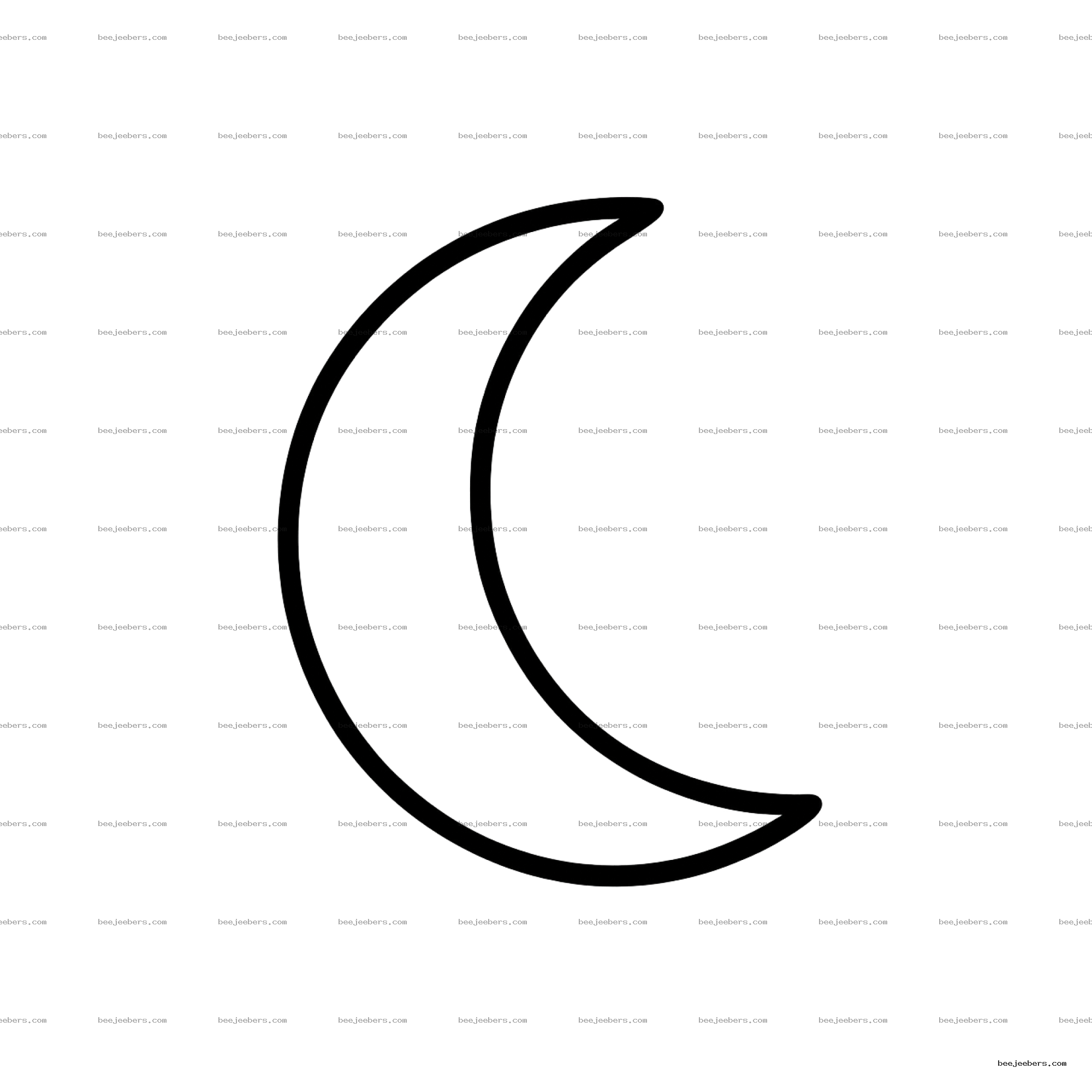 Clean black crescent moon outline on transparent background in vector style