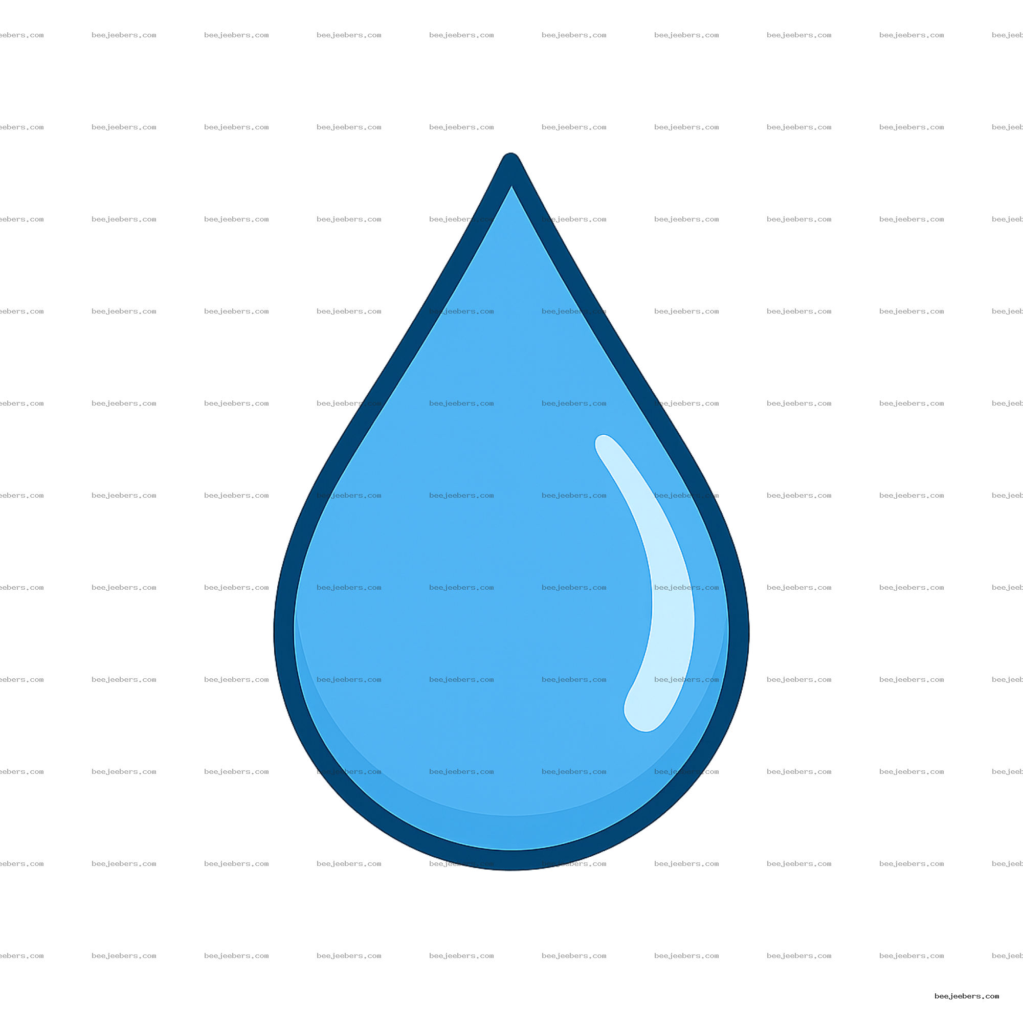 Stylized clean blue water drop vector PNG with dark outline and highlight, transparent background.
