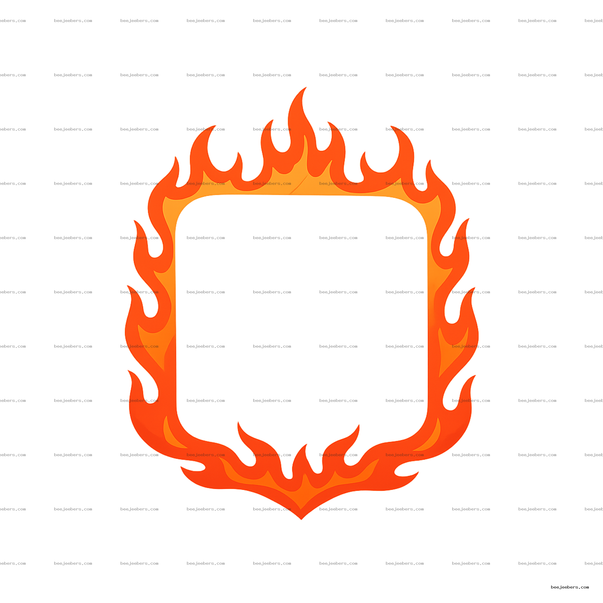 Rectangular flame frame in orange and red vector PNG with transparent background for design and crafts