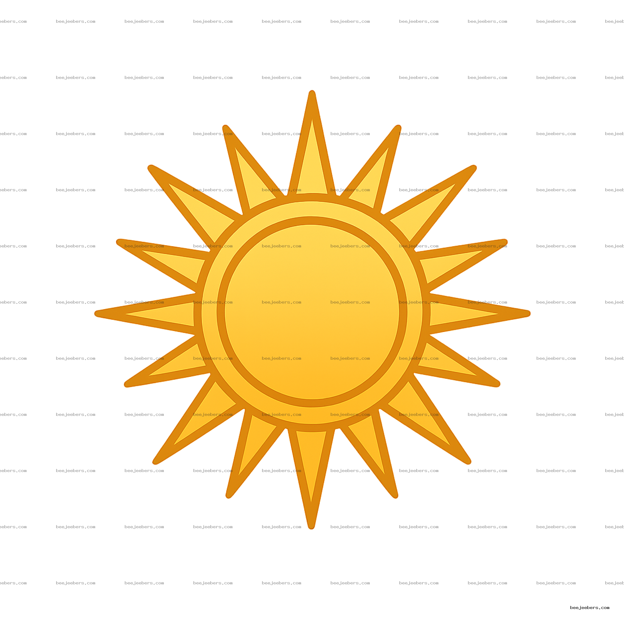 Clean gold sun vector with sharp triangular rays on transparent background