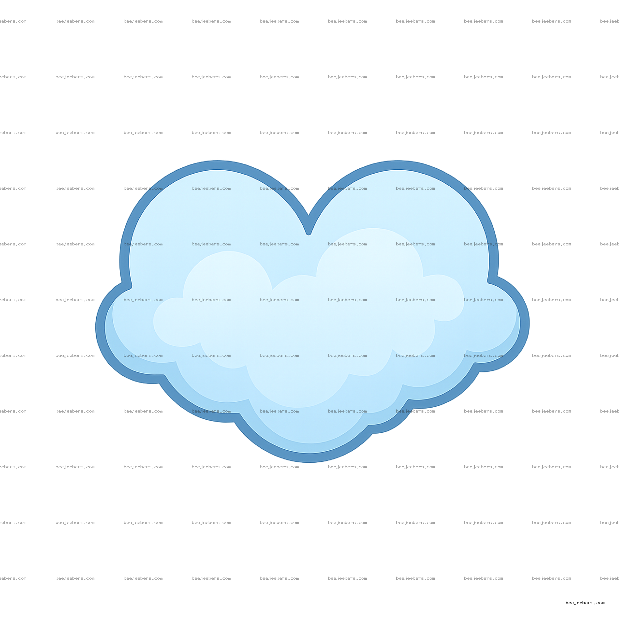 Clean vector heart-shaped cloud in light blue with transparent background