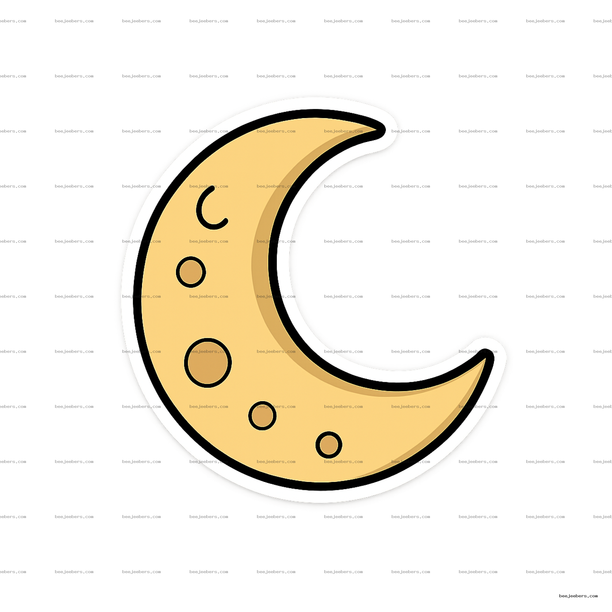 Simple crescent moon digital vector clipart with craters on transparent background