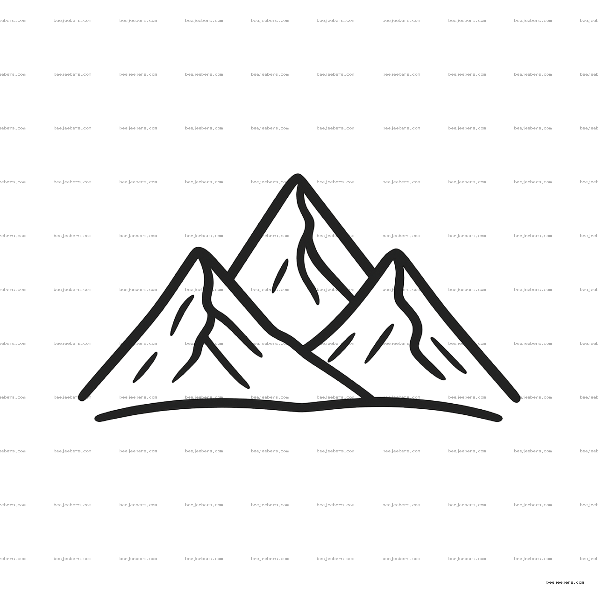 Minimalist black line art of mountain peaks with transparent background