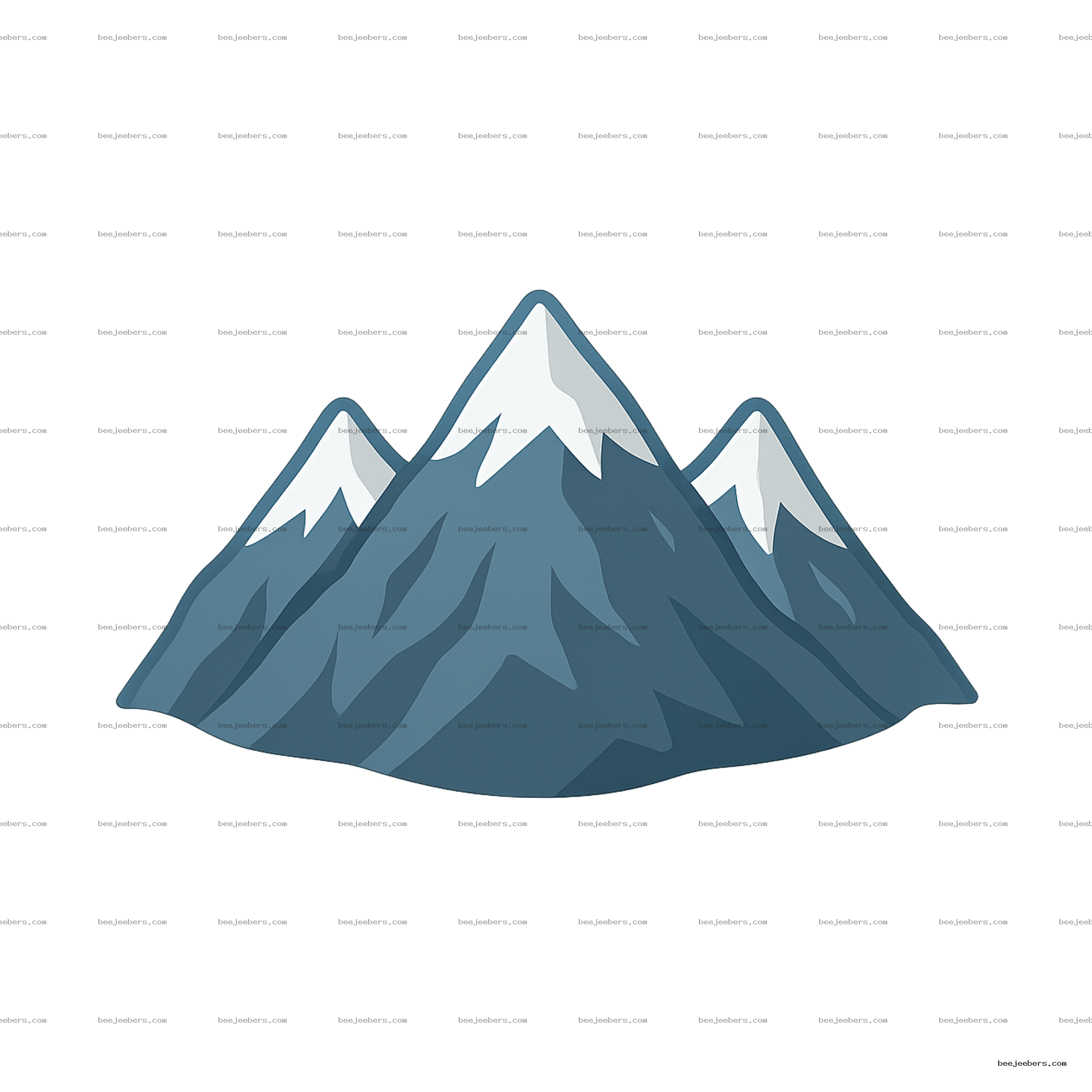 Vector illustration of three blue mountains with white snow caps on transparent background