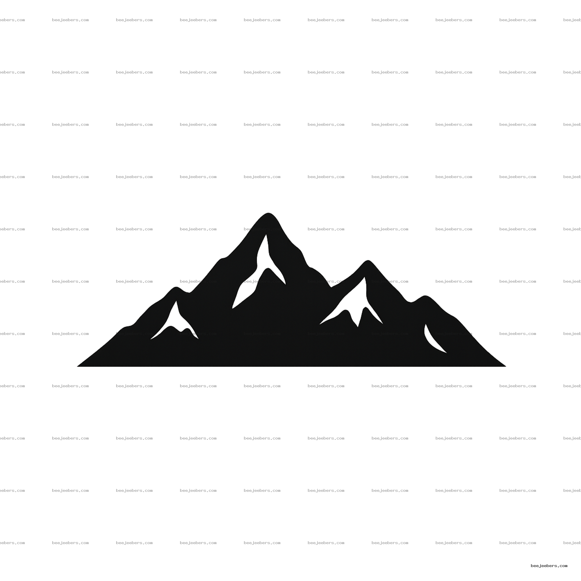 Black clean silhouette of a mountain range with multiple peaks on a transparent background